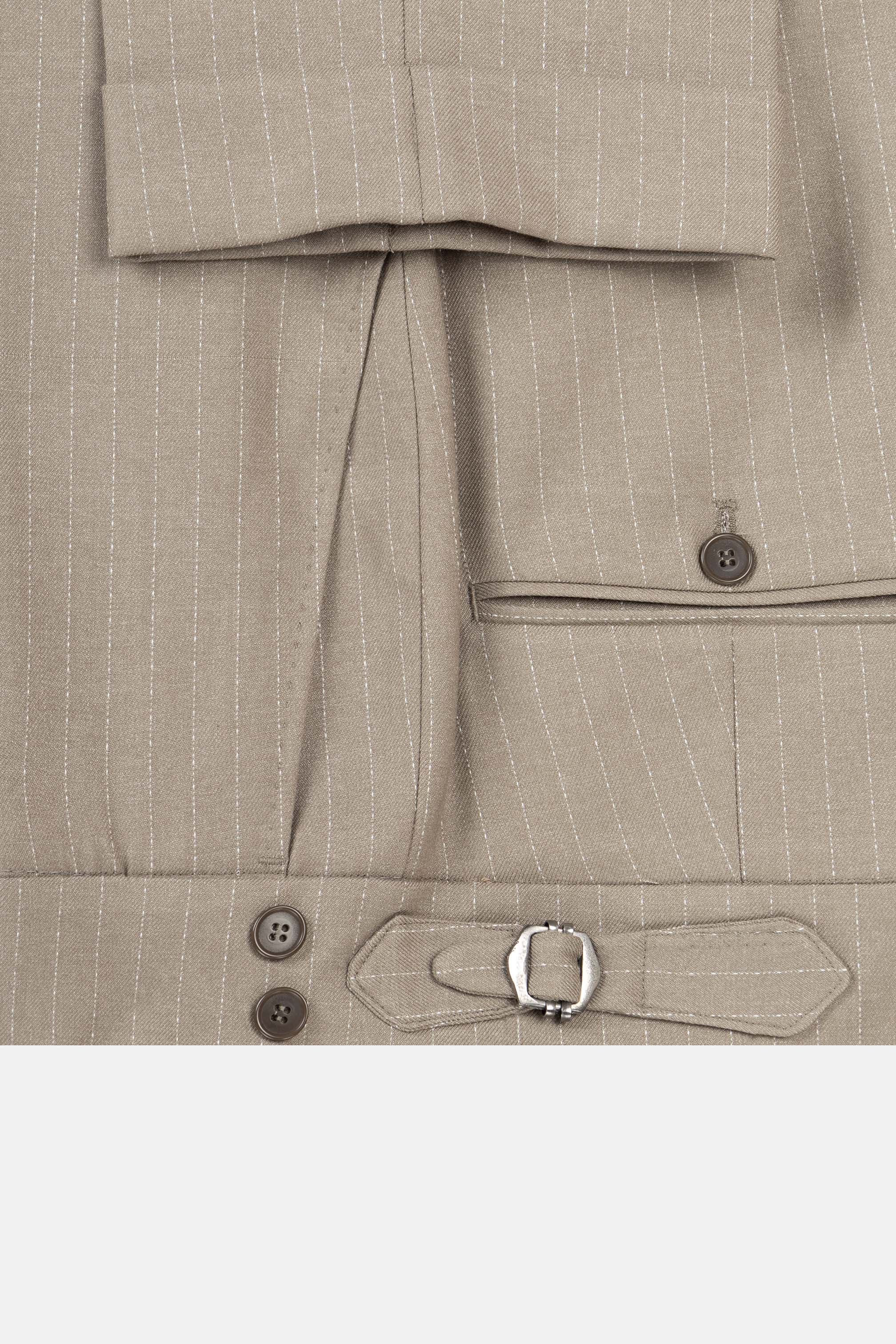 بدلة كاكي مخططة مزدوجة الصدر