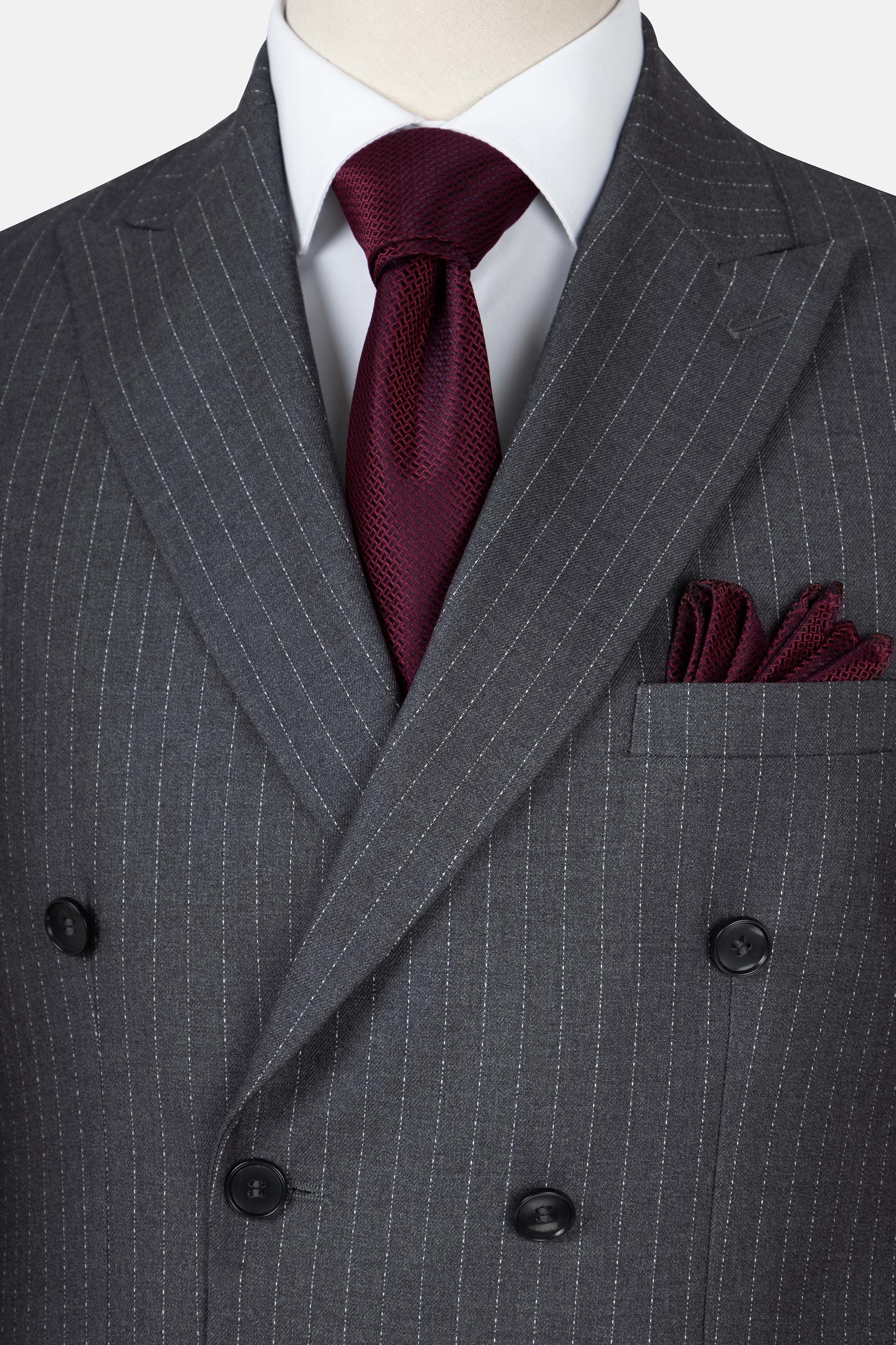 Striped Double Breasted Dark Gray Suit