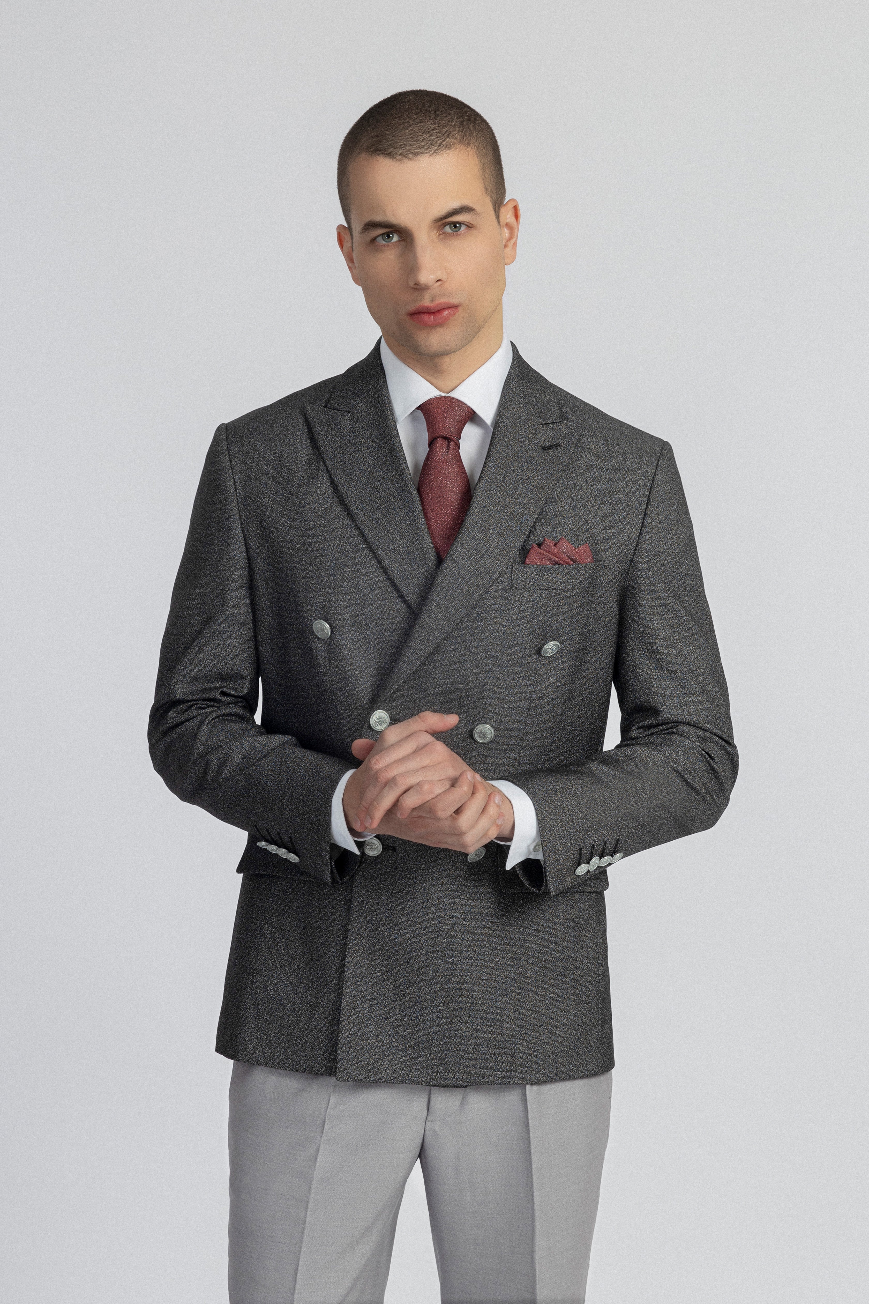 Tweed Patterned charcoal Flake Suite - 2