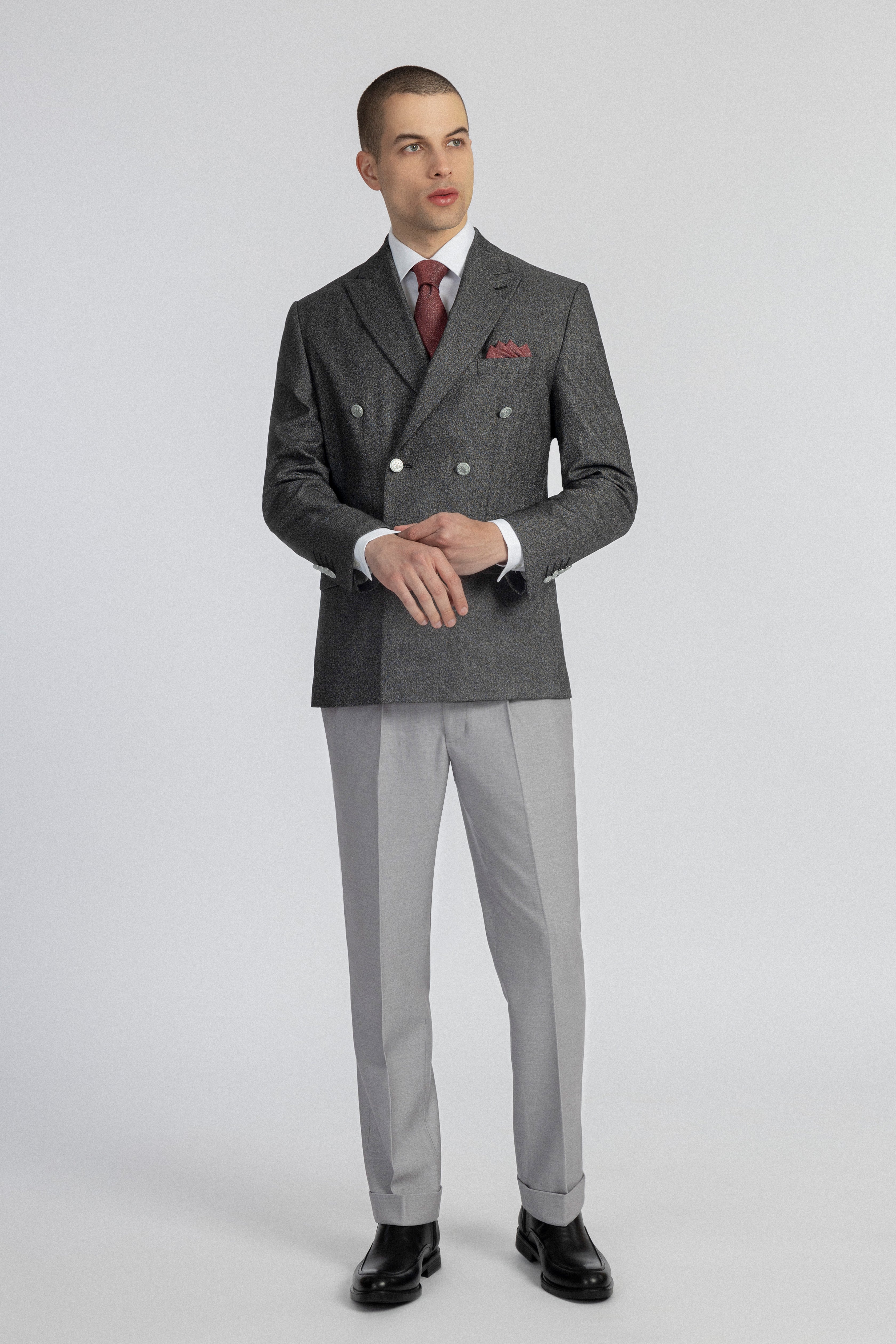 Tweed Patterned charcoal Flake Suit