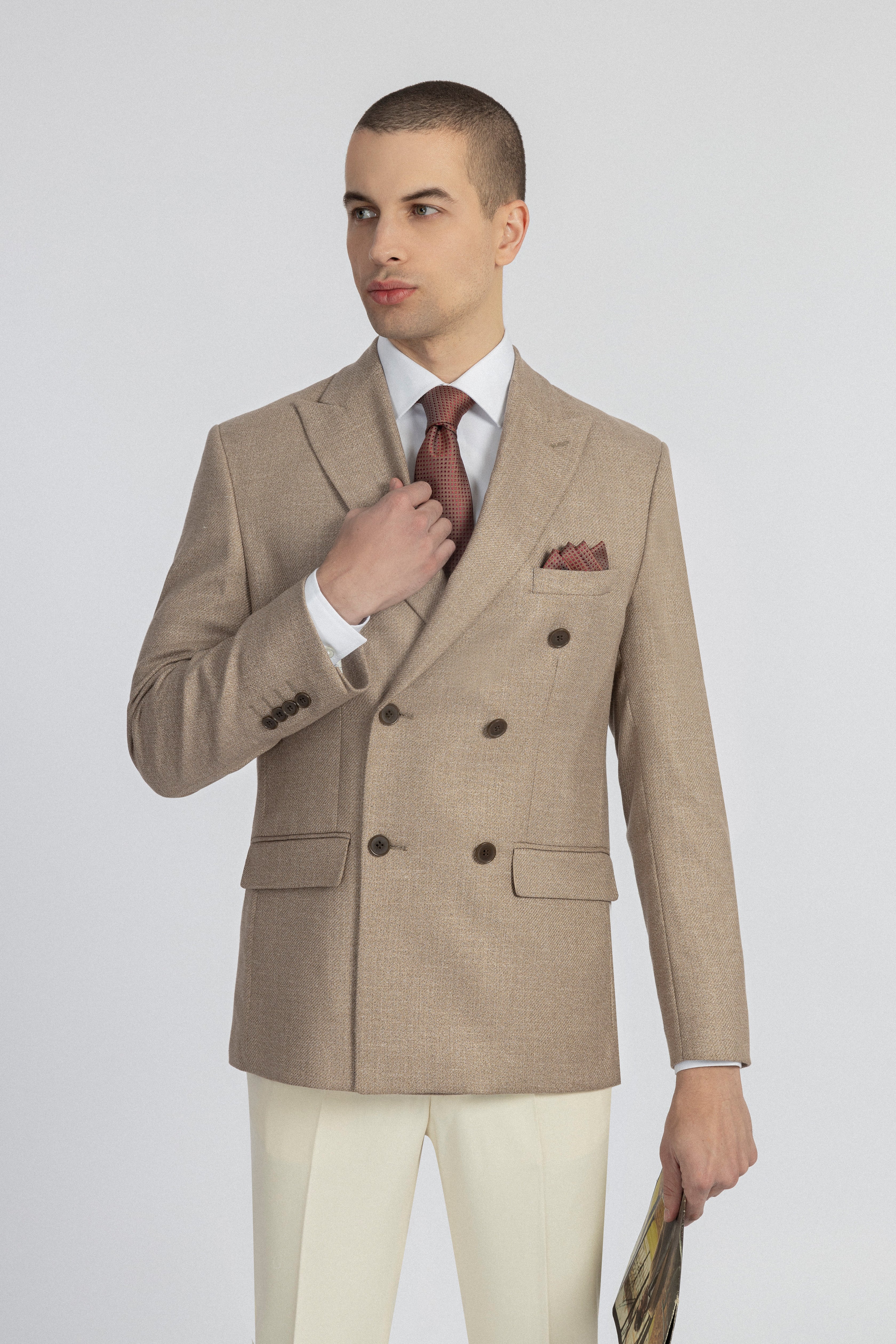 Tweed Patterned Mushroom Brown Suite - 2