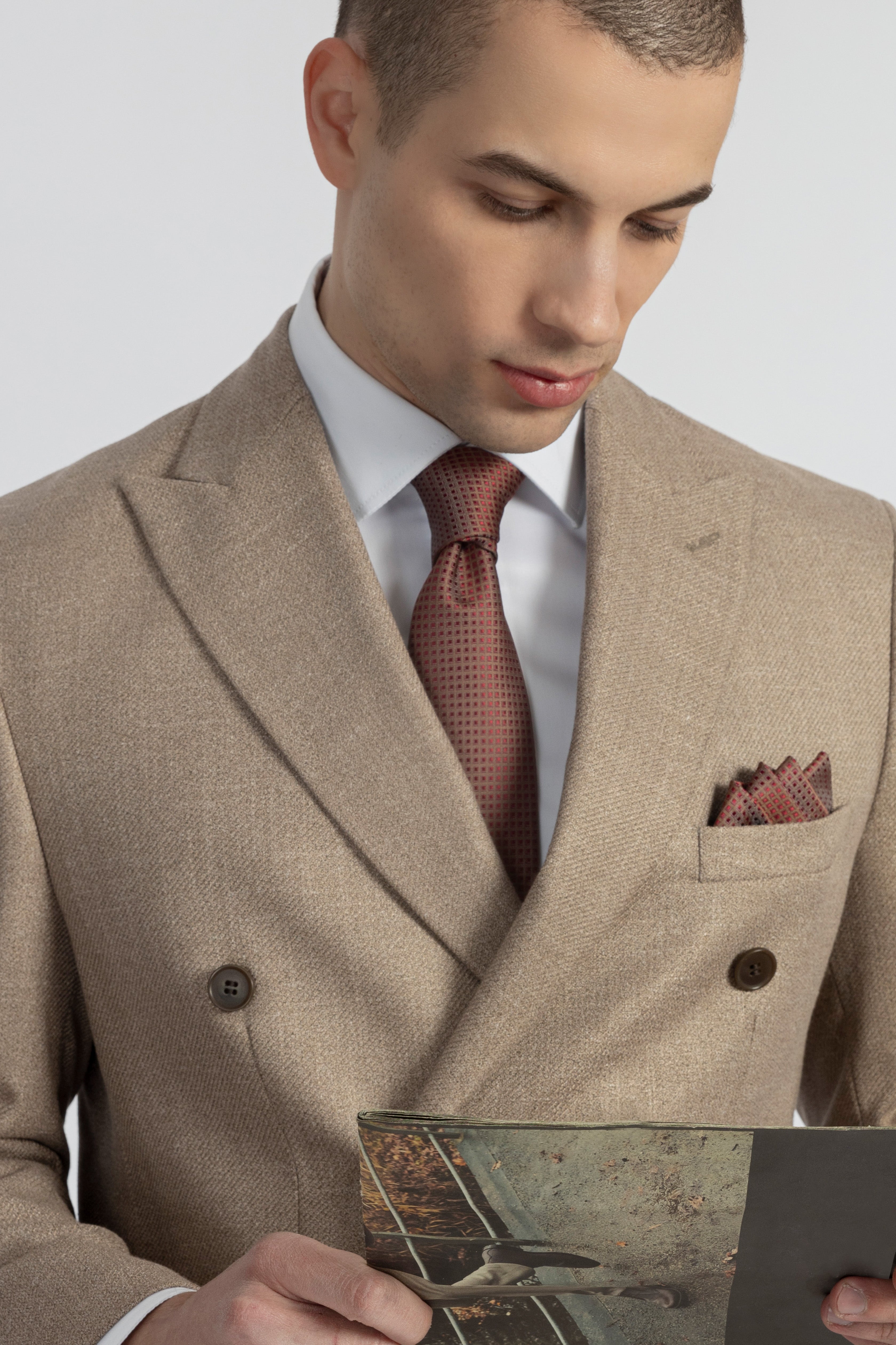 Tweed Patterned Mushroom Brown Suit