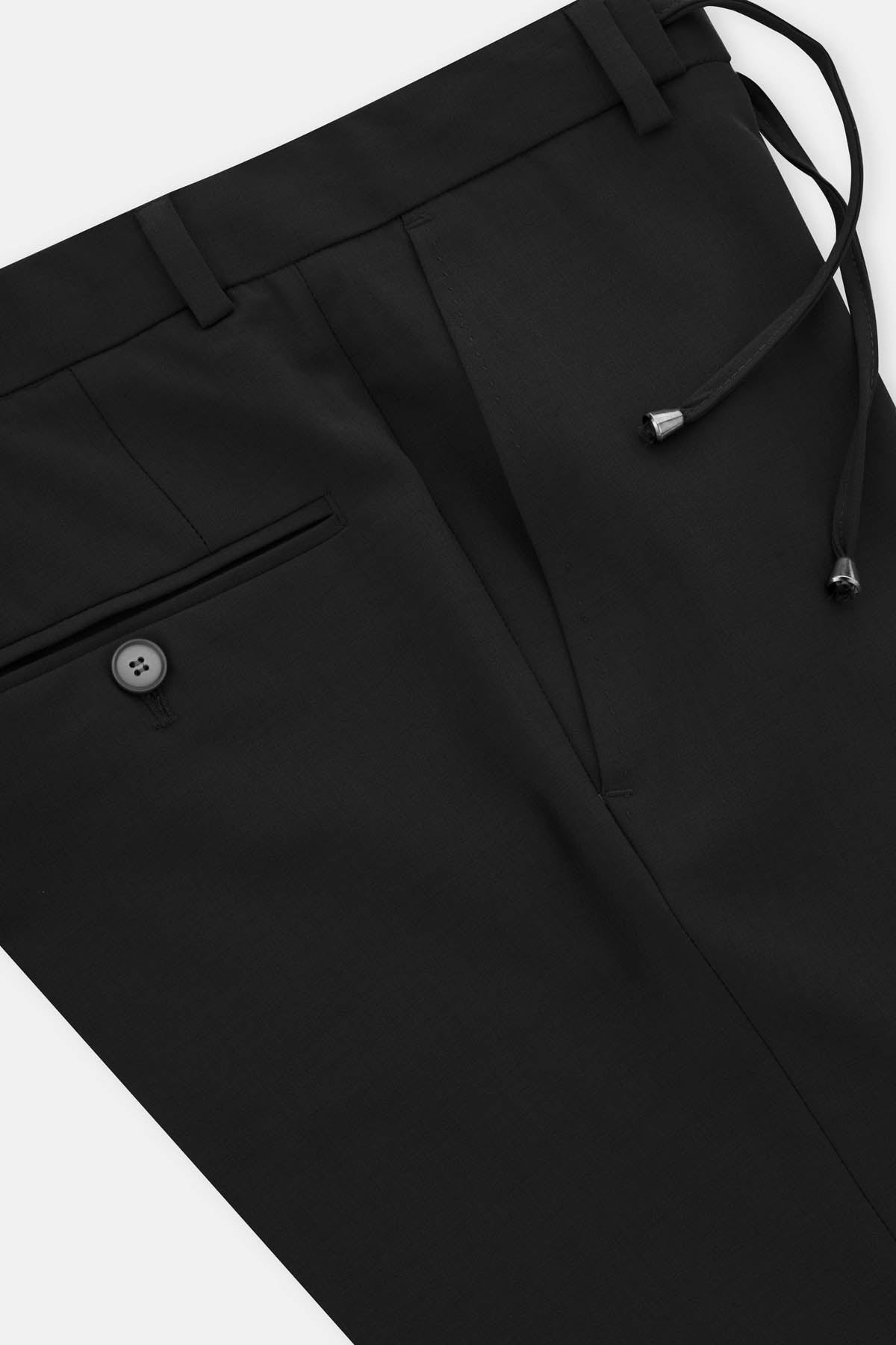 Laced-Up Flat front Black Chino Smart Casual Trouser - 3