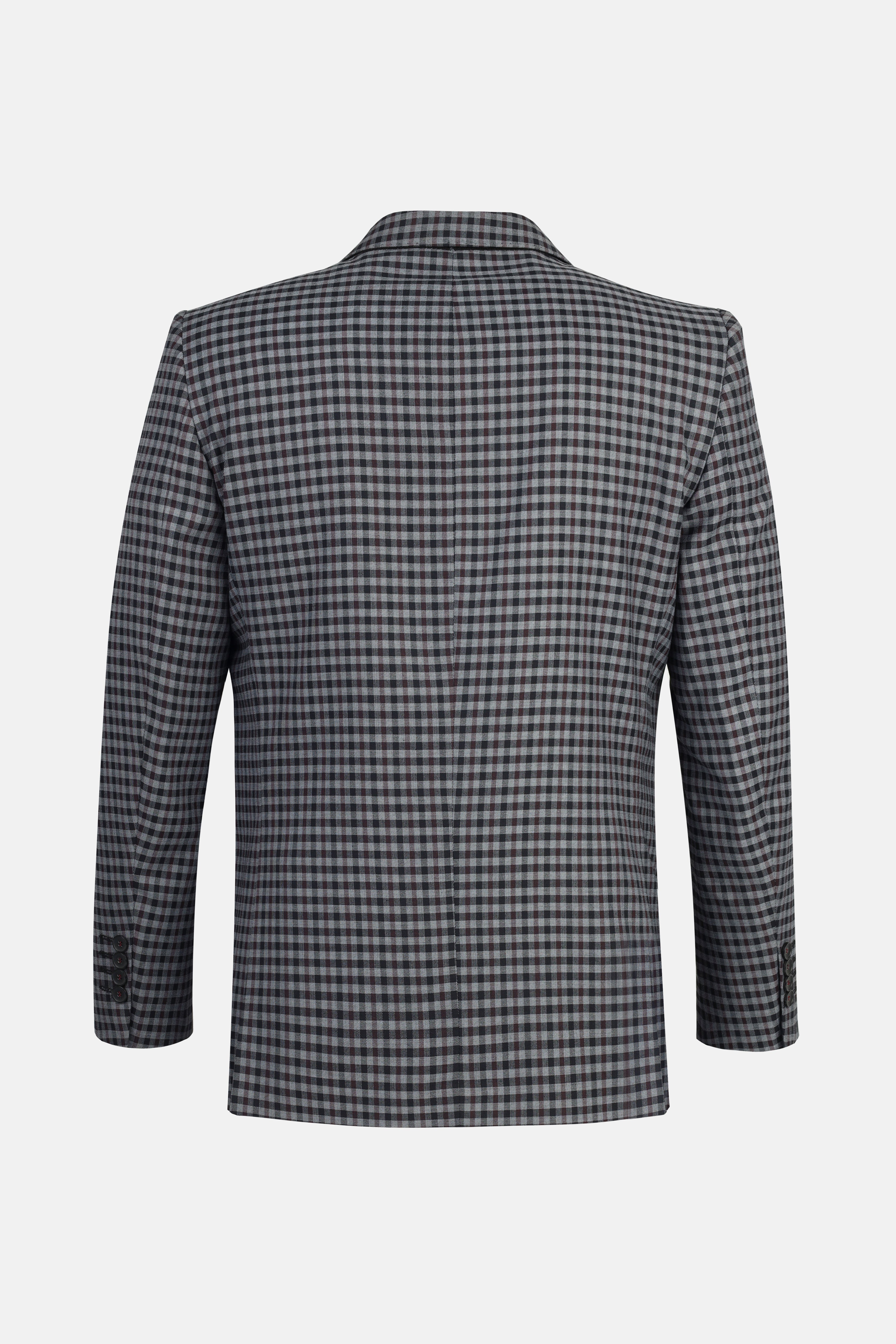Checked Wool Knitted Gray & Black Blazer - 2