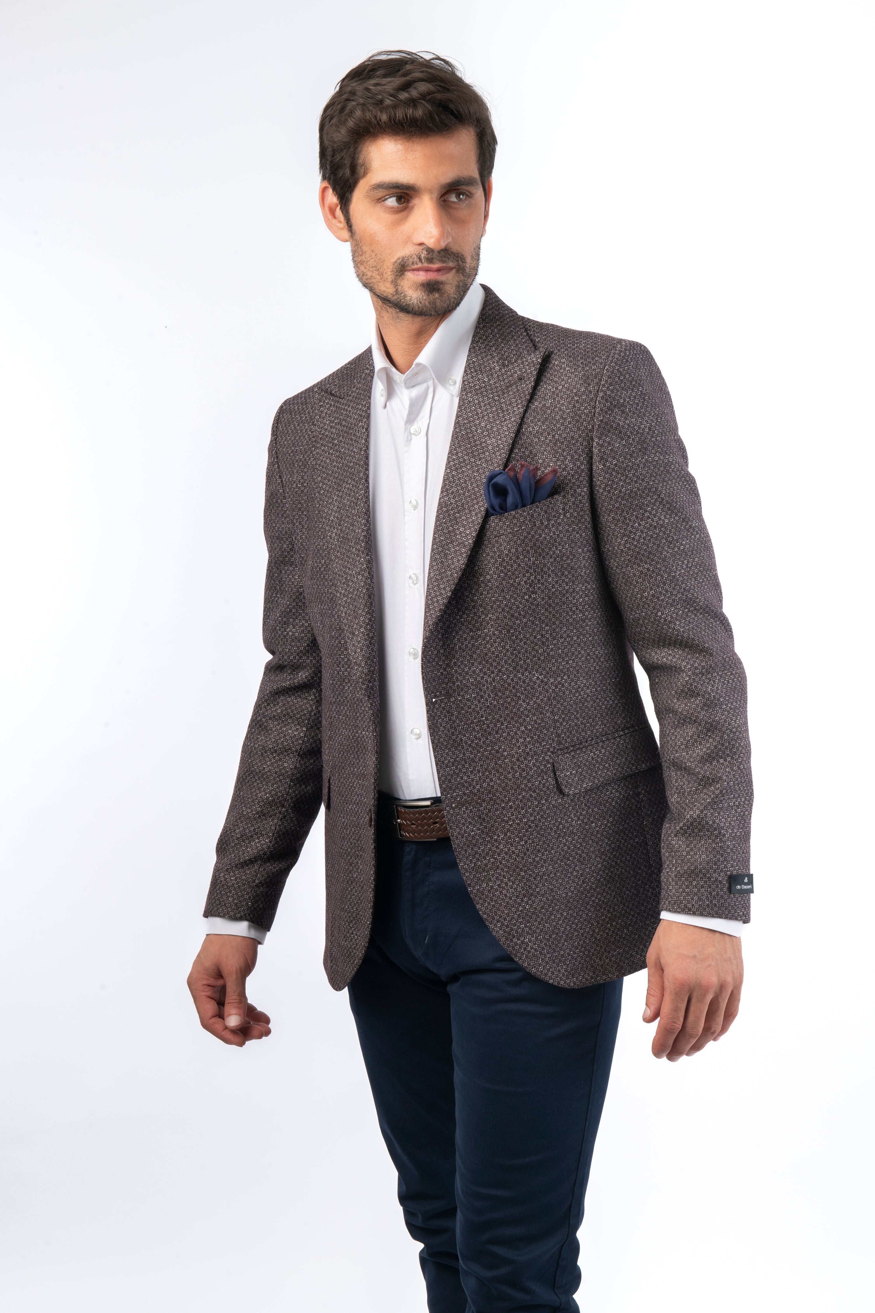 Jacquard Woven Slim Knitted Peacked Lapel Caput Mortuum Dobby Blazer - 1