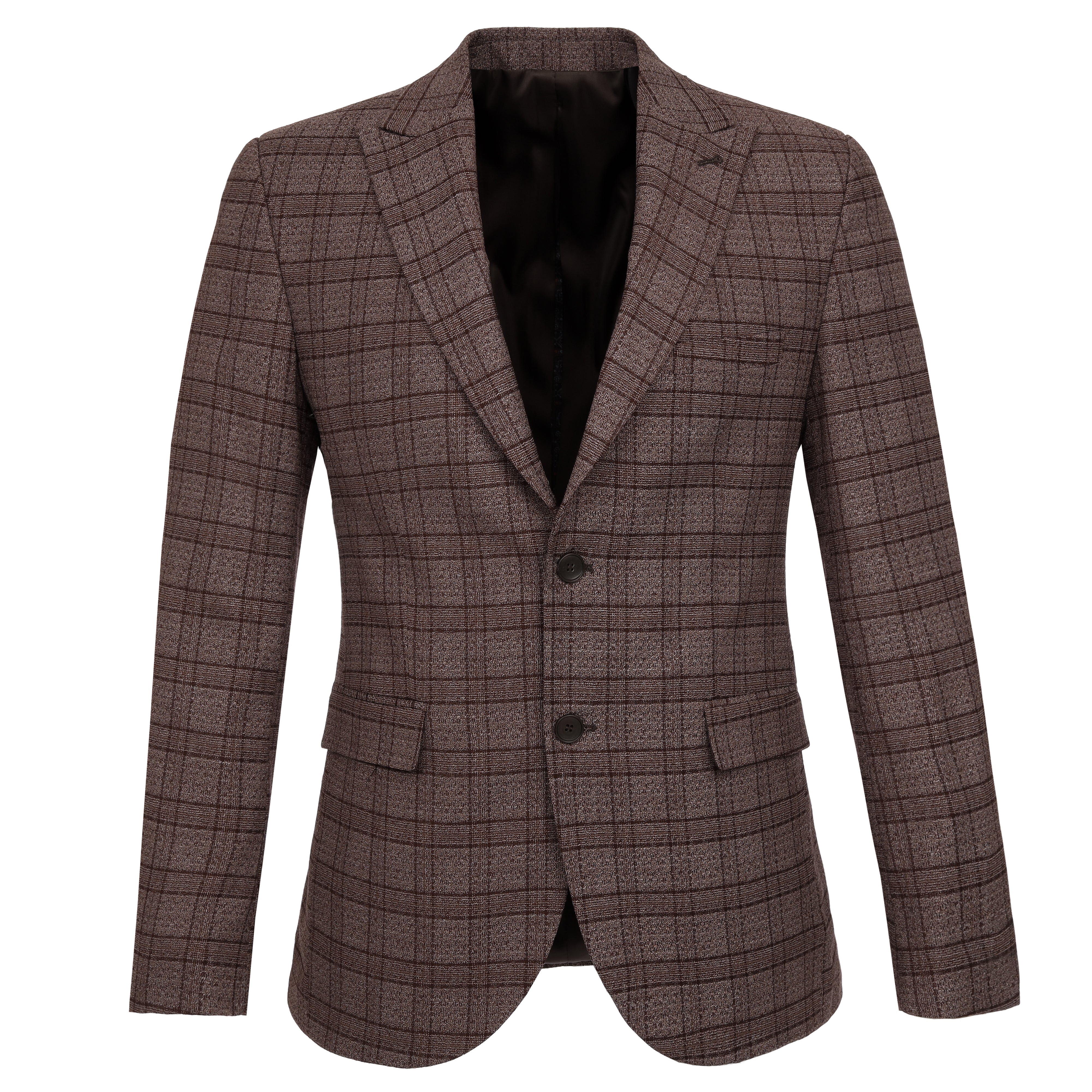 Woven Checked Jacquard Rose Taupe Slim Blazer - 5