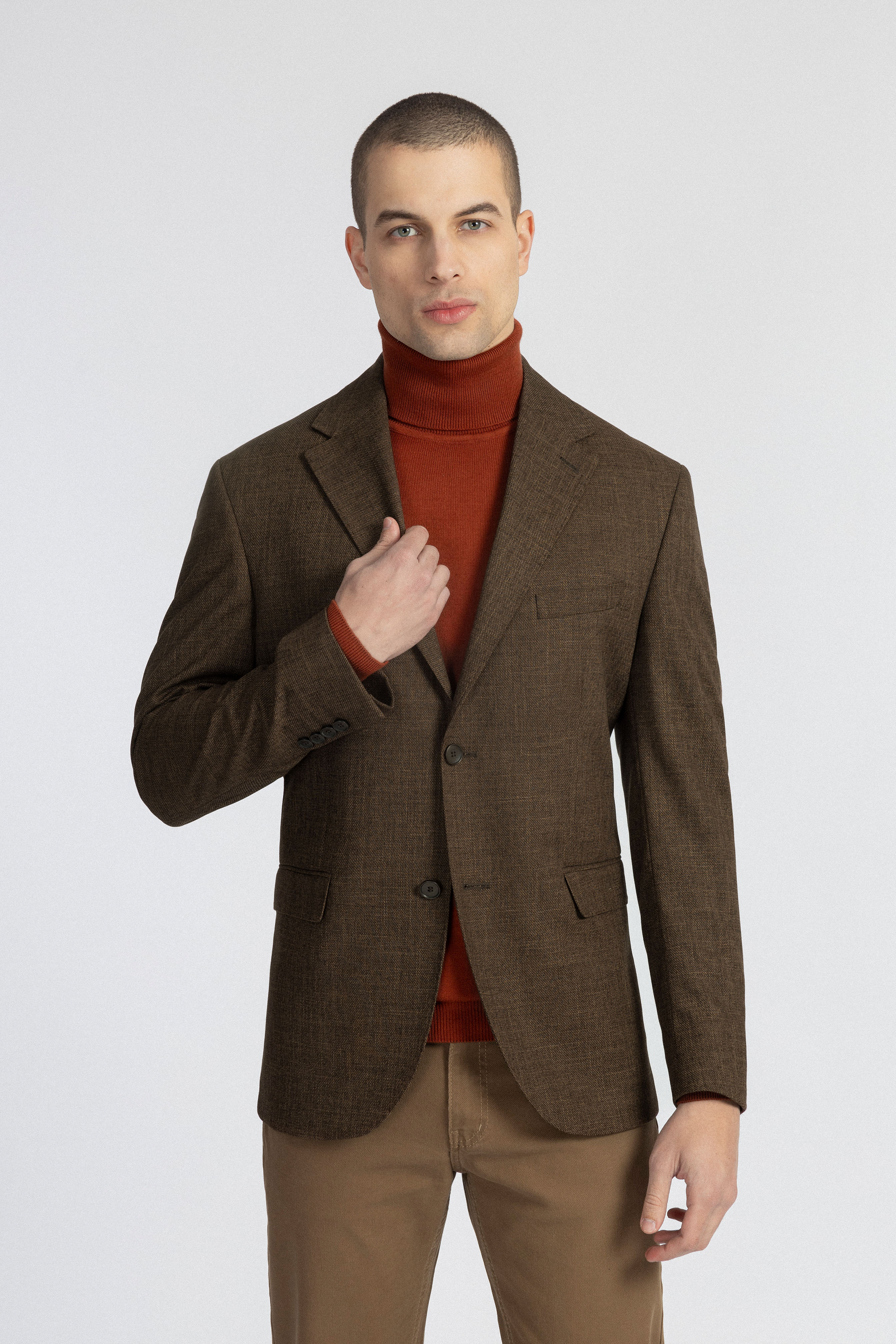 Twill Patterned Brown Blazer - 2