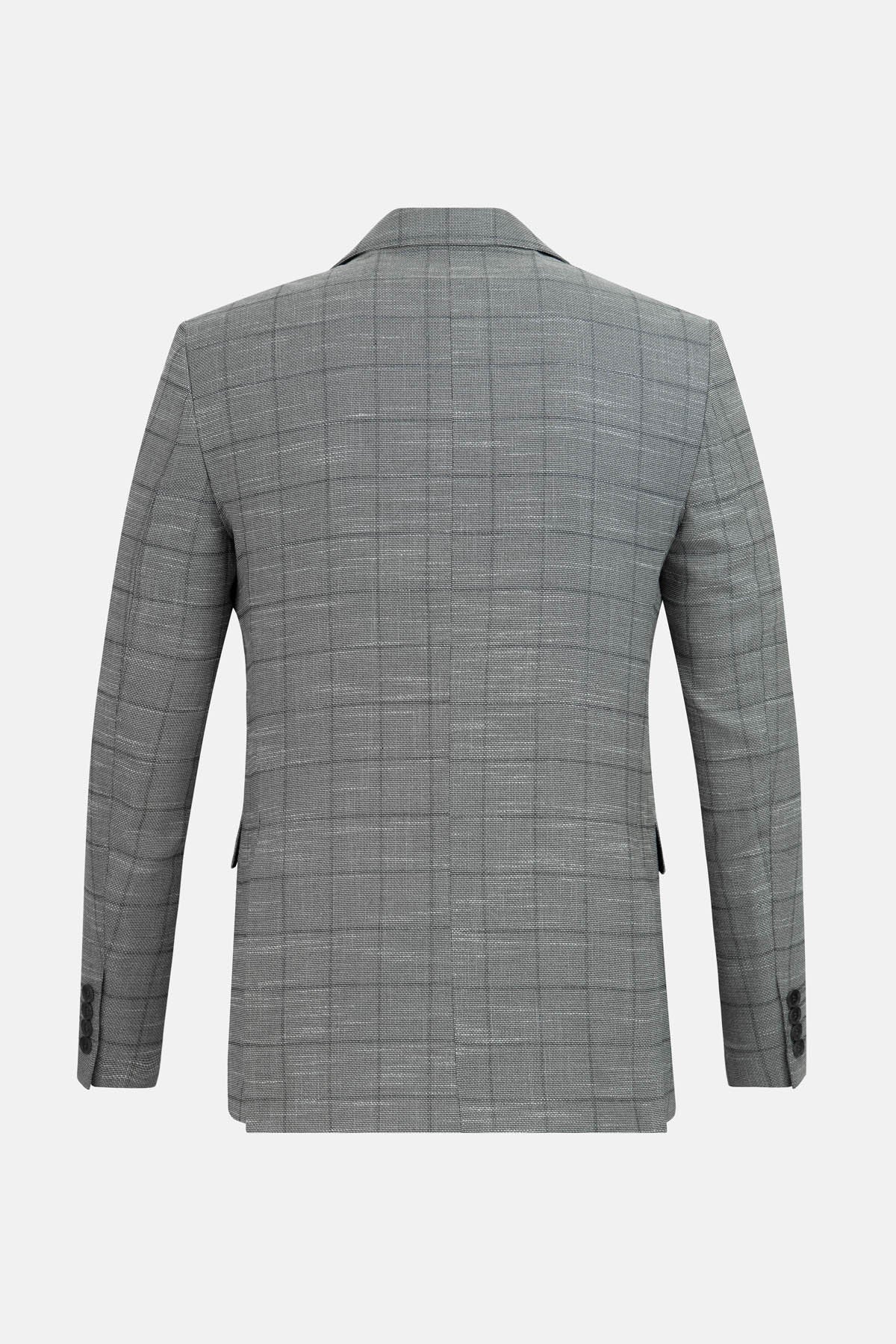 Jacquard Checked Gray & Black Blazer - 6