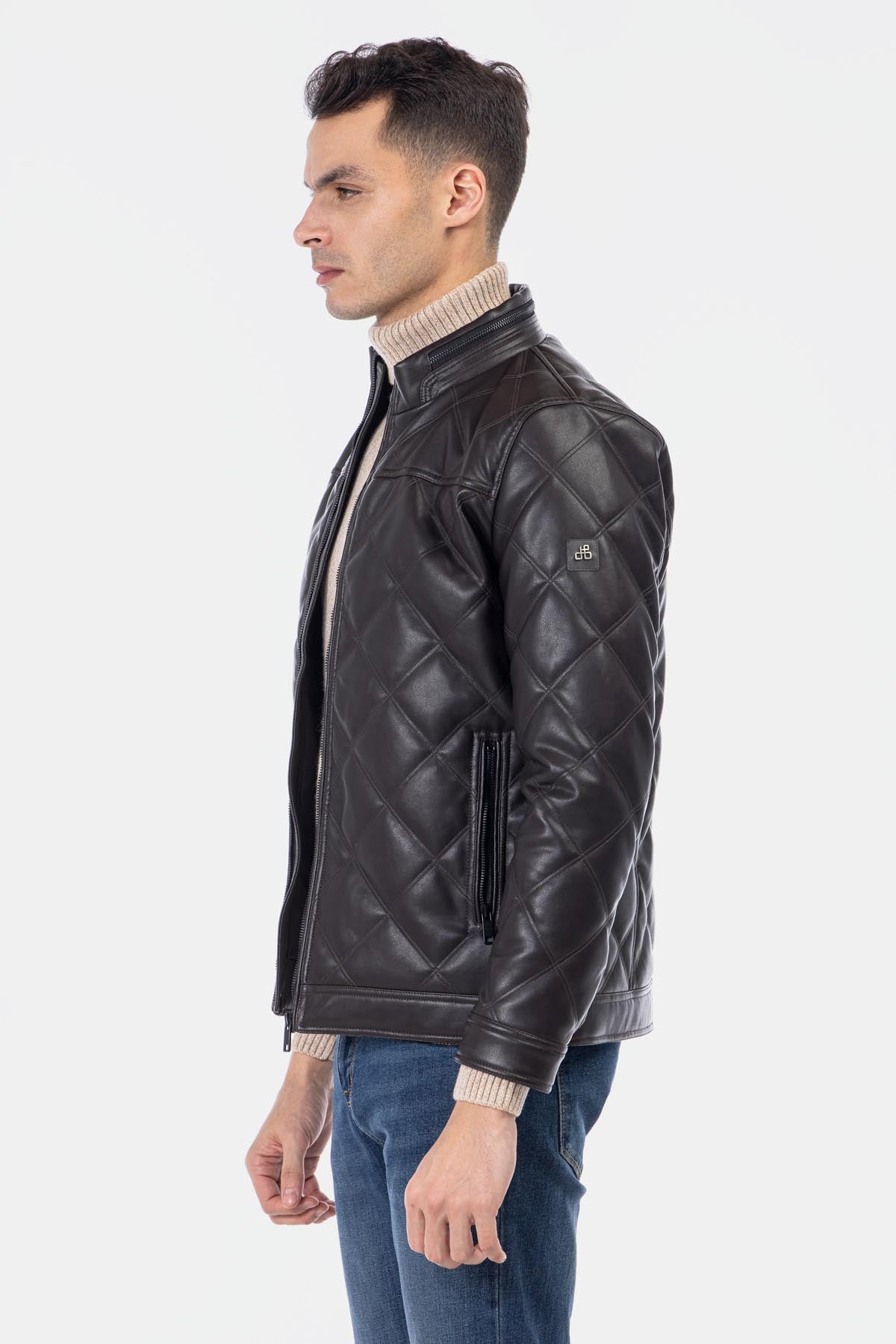 Quilted Burnt Brown Leather Jacket - 2