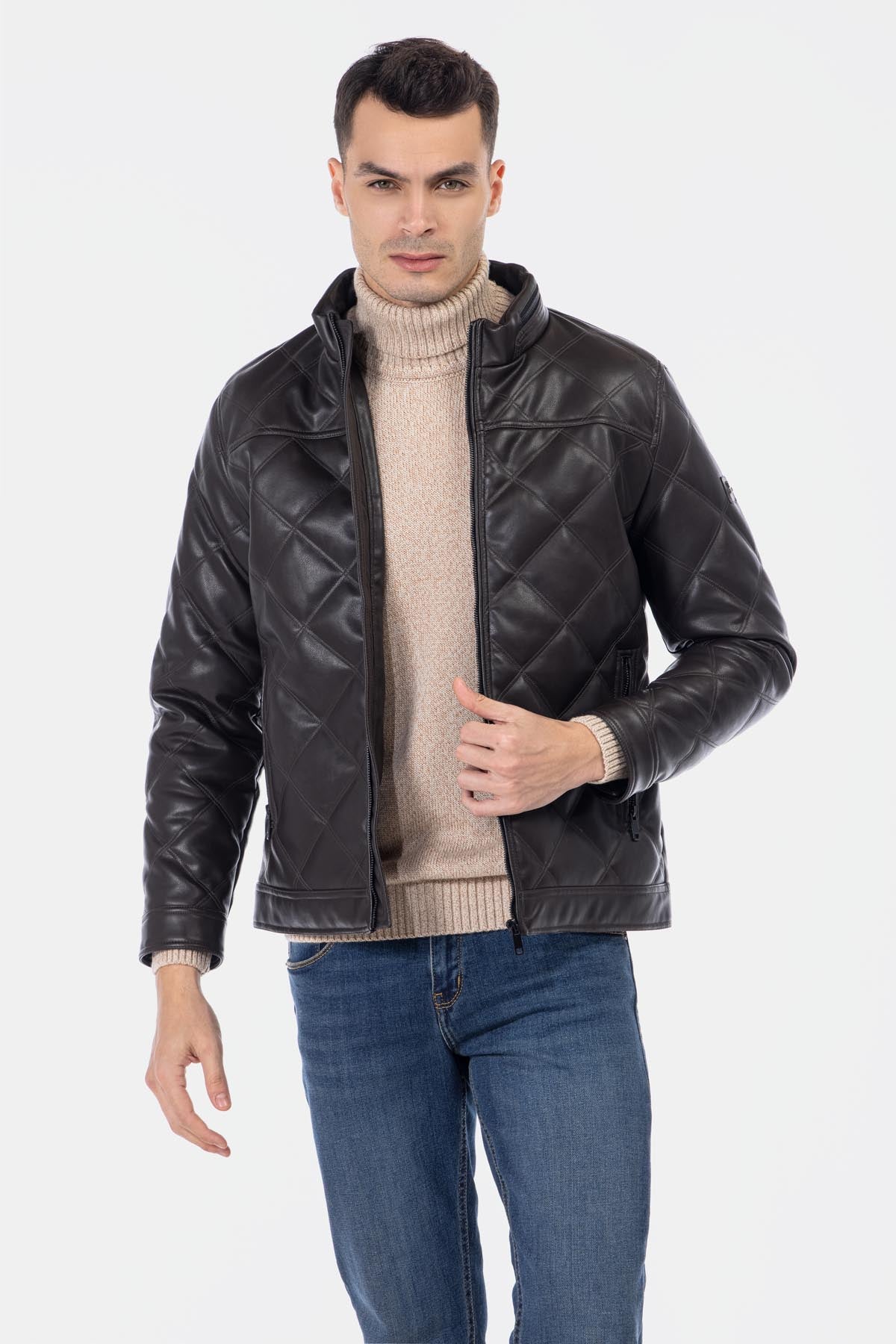 Quilted Burnt Brown Leather Jacket - 1