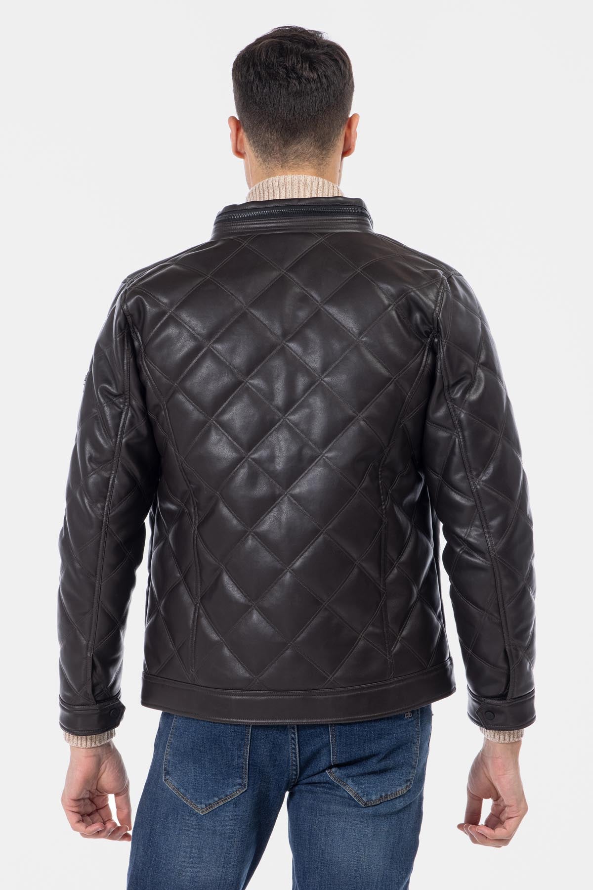 Quilted Burnt Brown Leather Jacket - 4