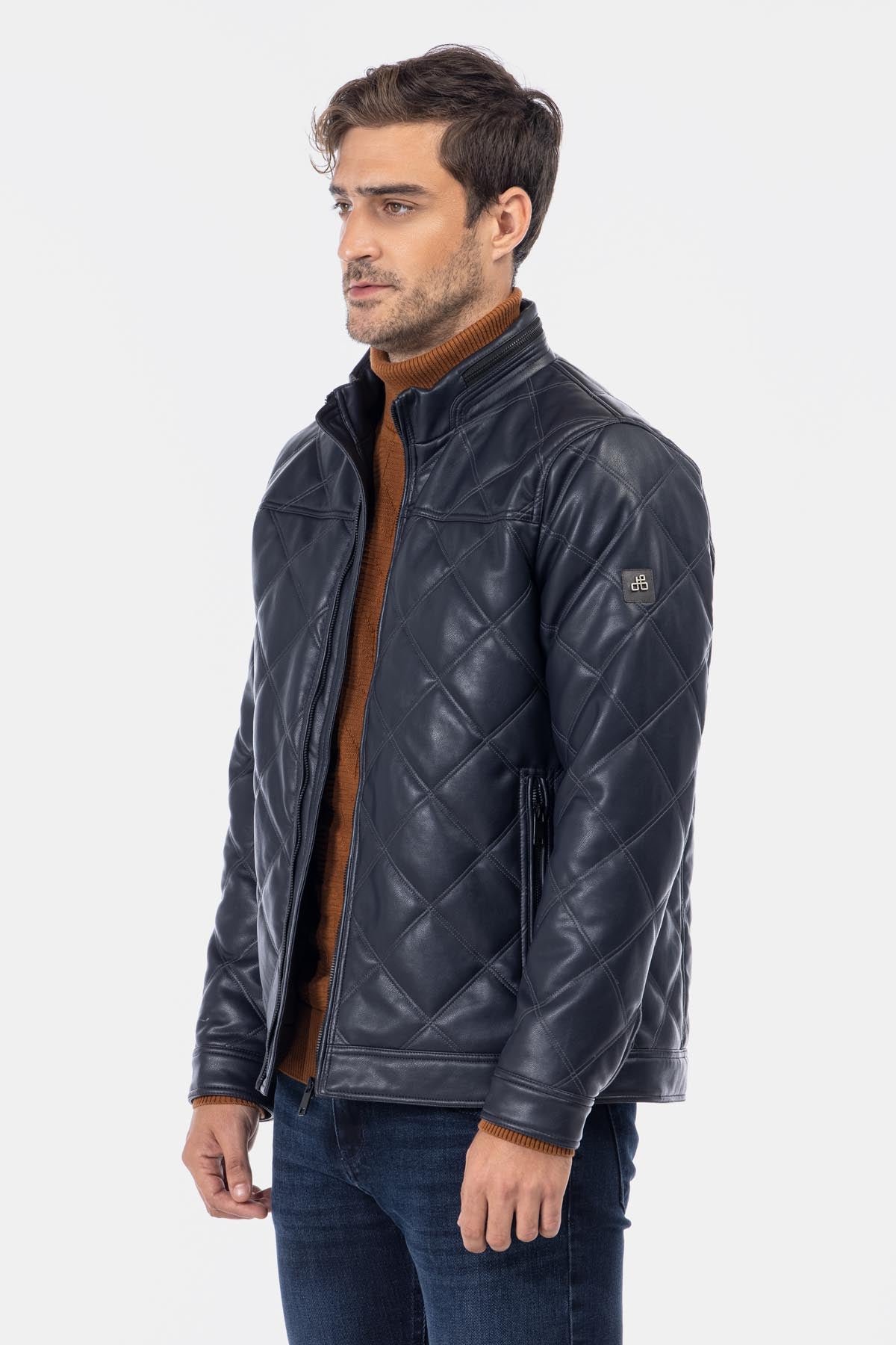 Quilted Dark Navy Leather Jacket - 2