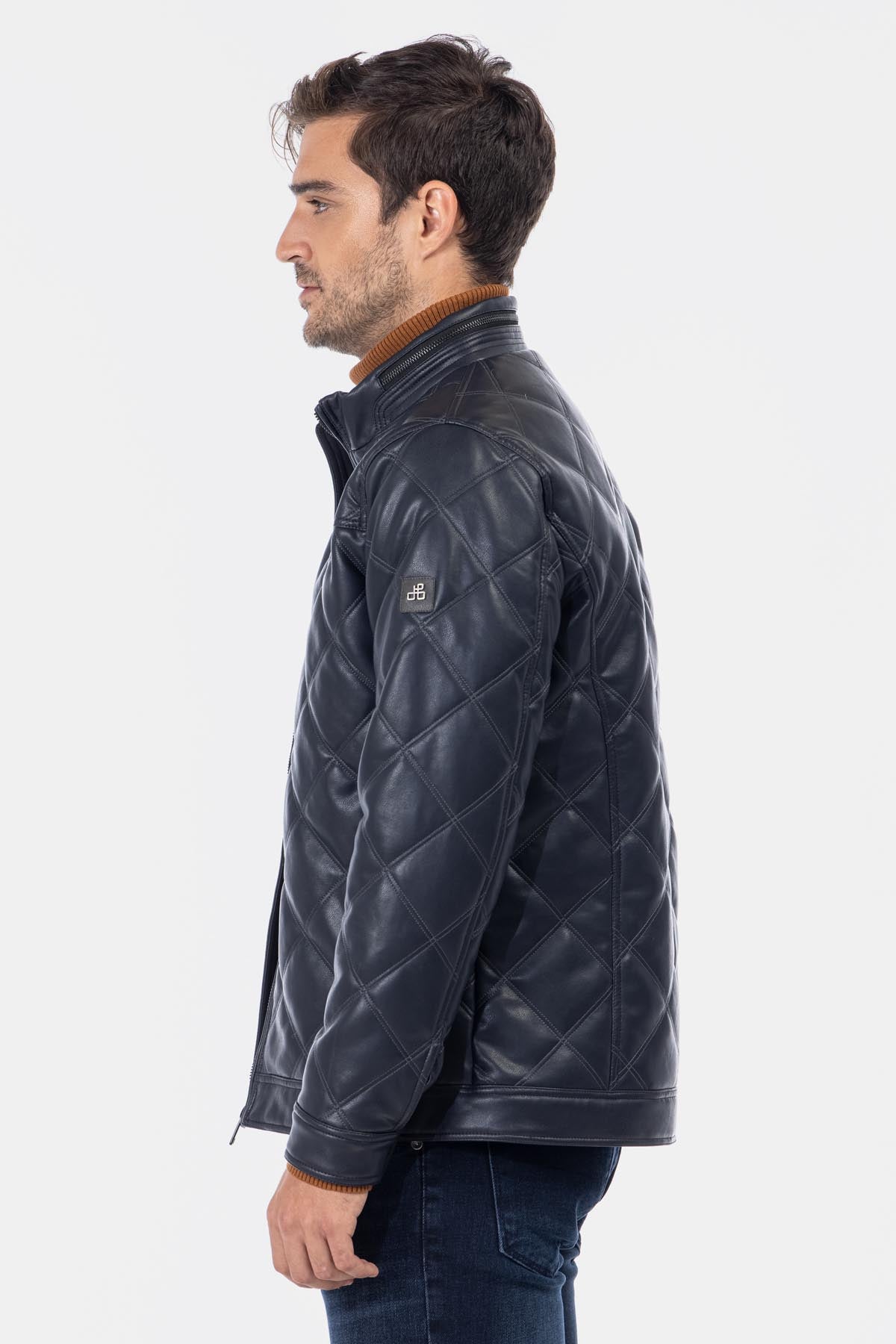 Quilted Dark Navy Leather Jacket - 3