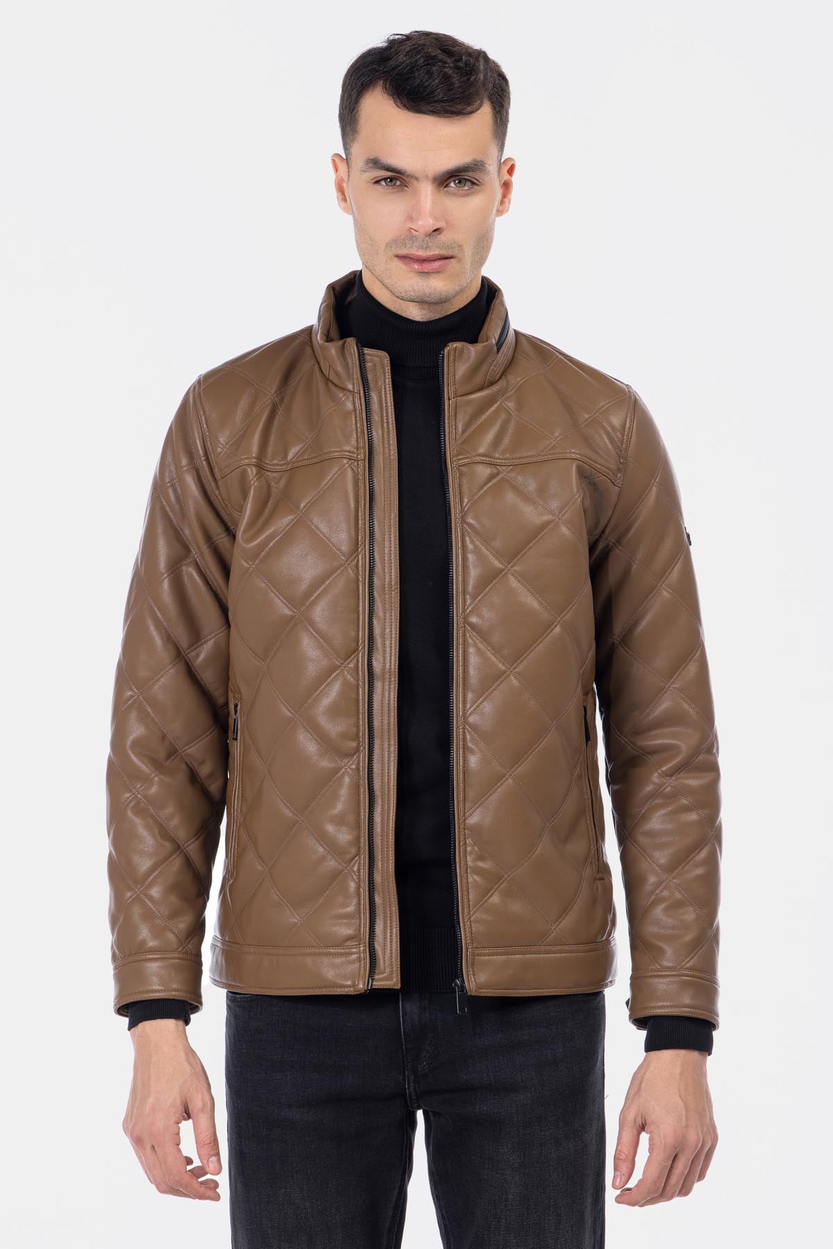 Quilted Dark Raw Umber Leather Jacket - 2