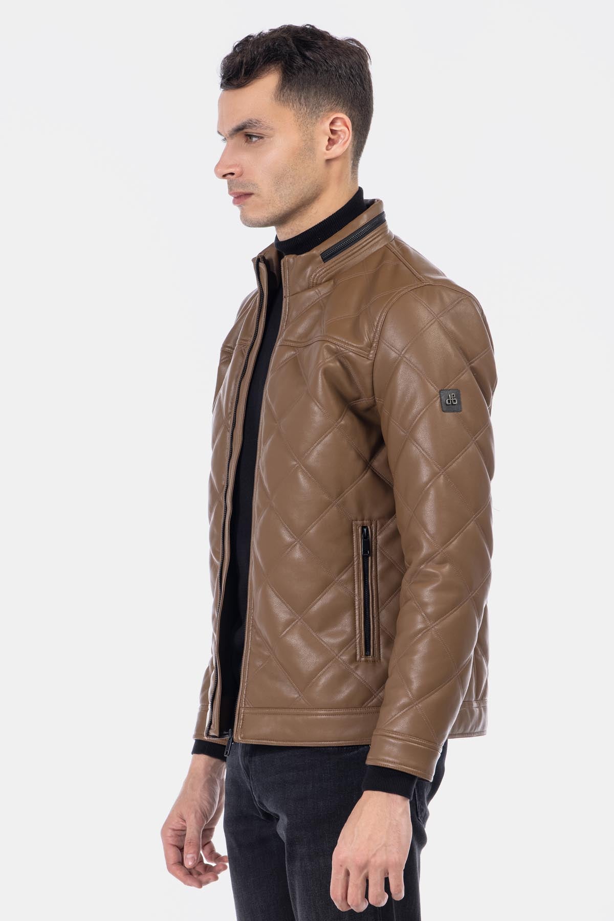 Quilted Dark Raw Umber Leather Jacket - 3