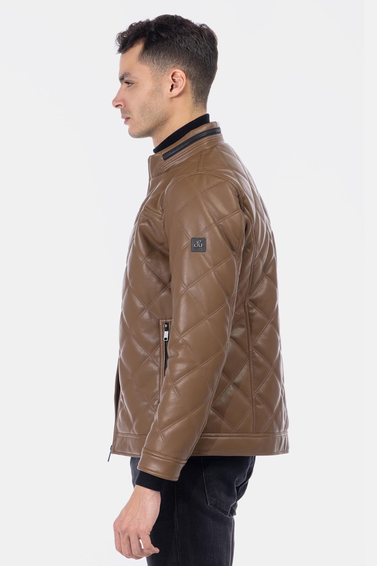 Quilted Dark Raw Umber Leather Jacket - 4