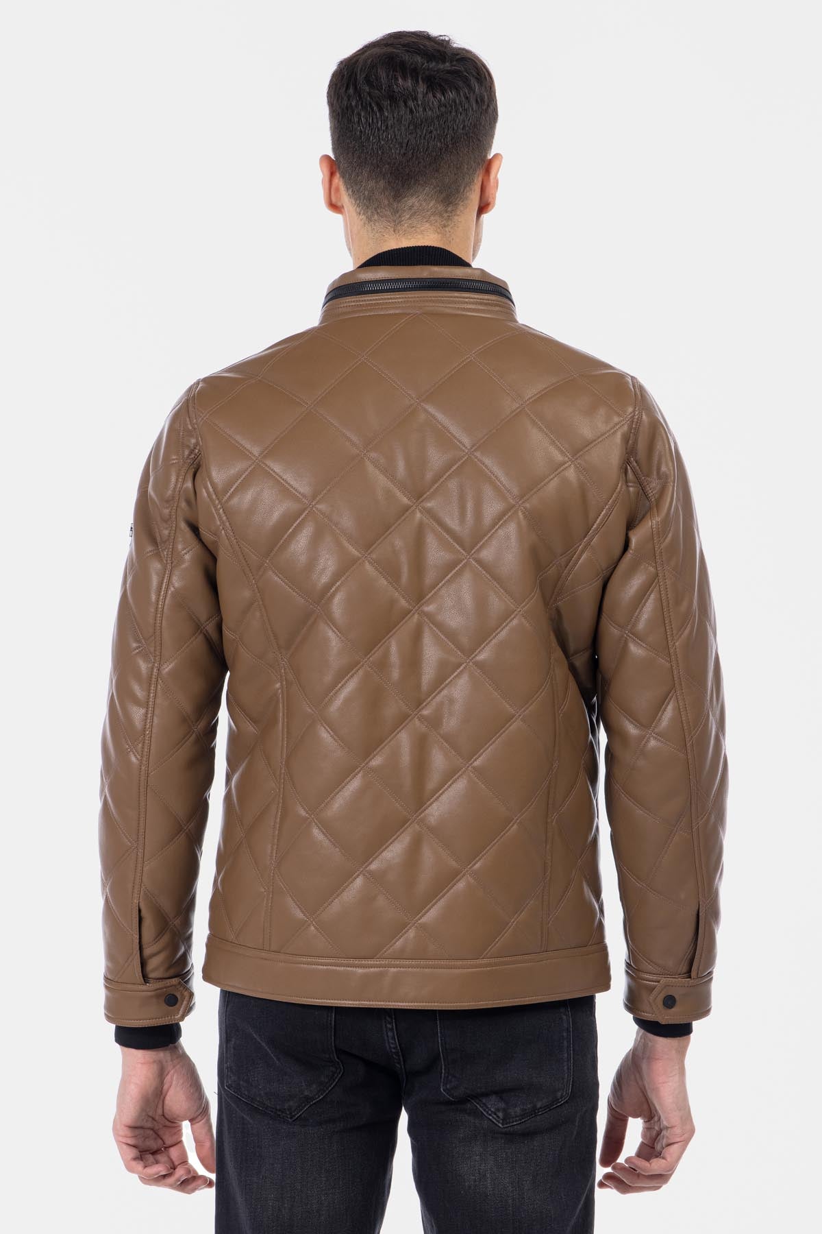 Quilted Dark Raw Umber Leather Jacket - 5