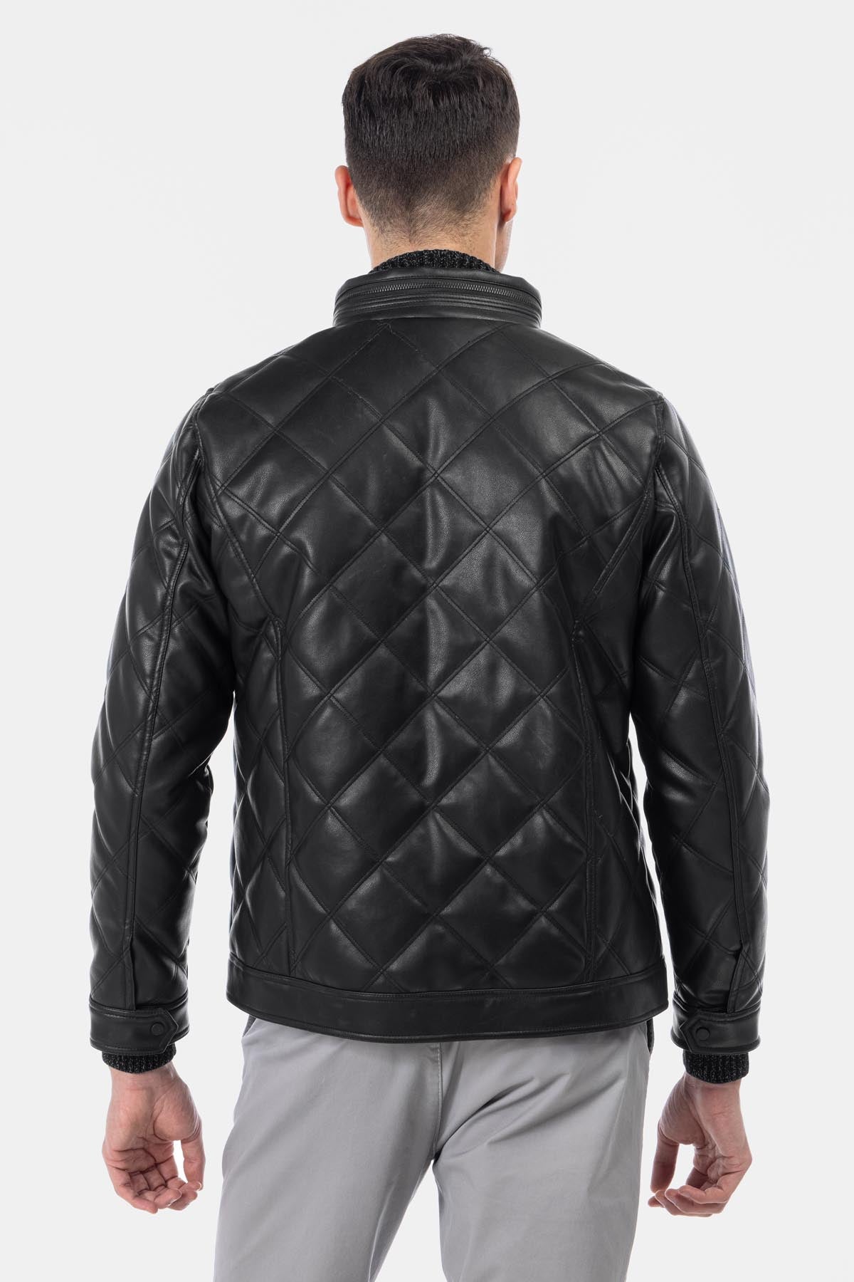 Quilted Black Leather Jacket - 4
