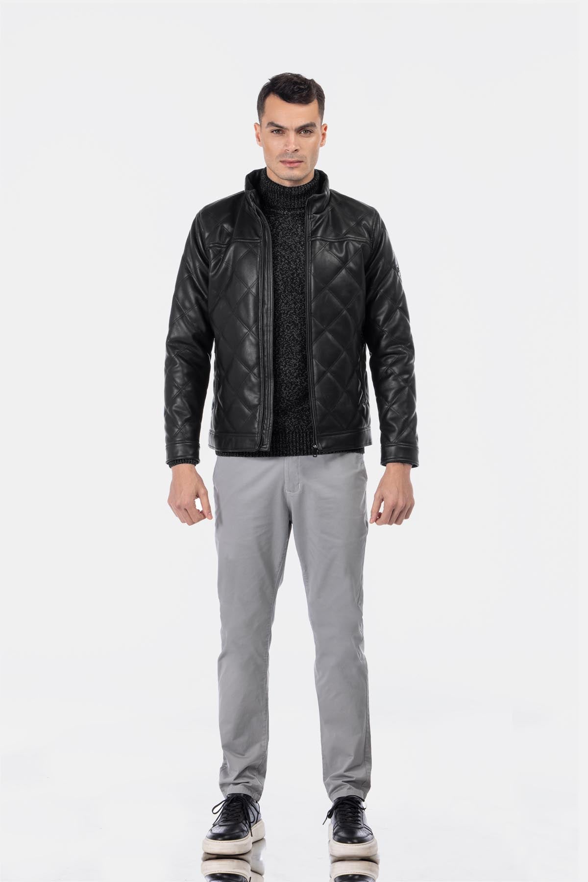 Quilted Black Leather Jacket - 1