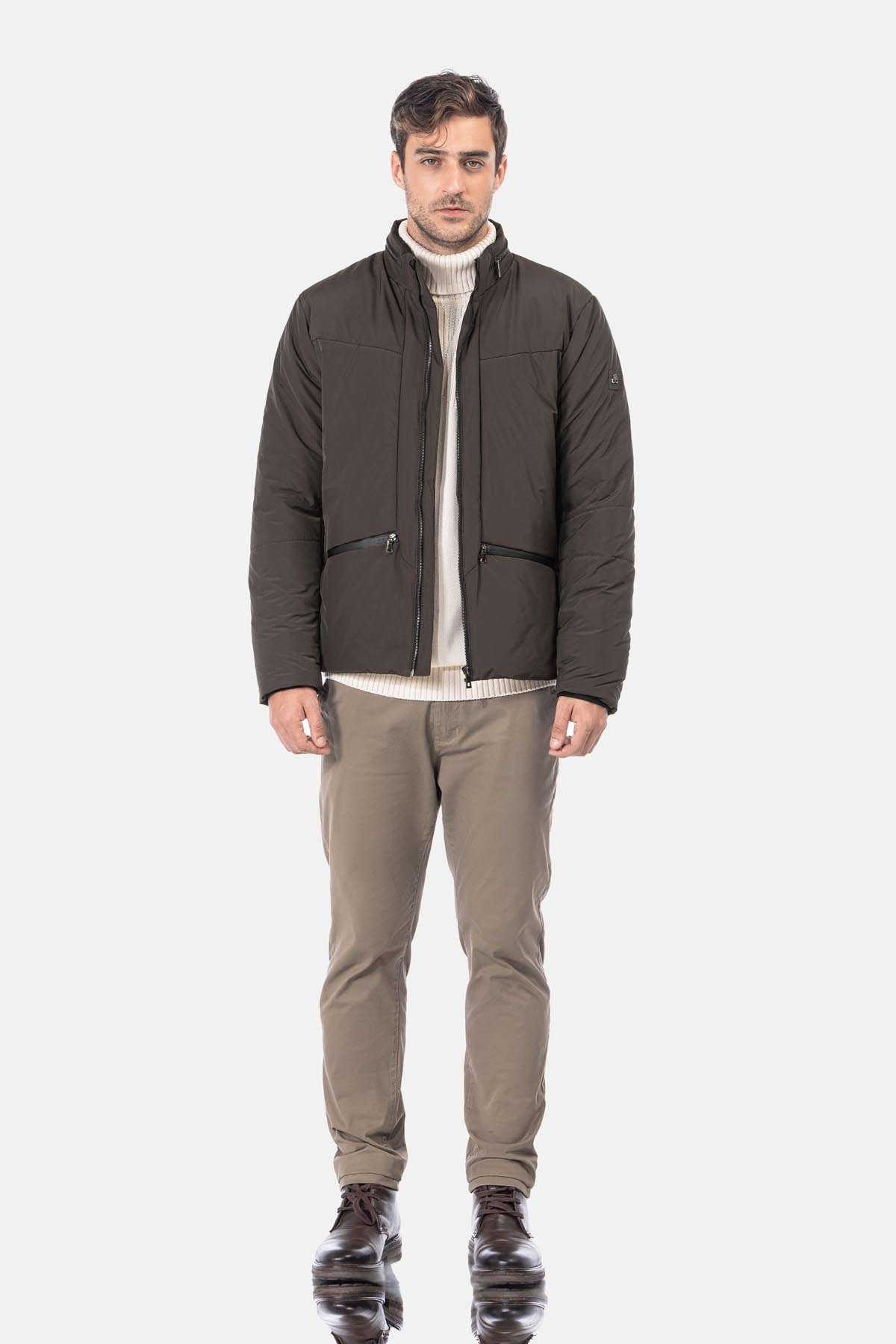 Waterproof Solid Patted Wenge Sweater Jacket - 1