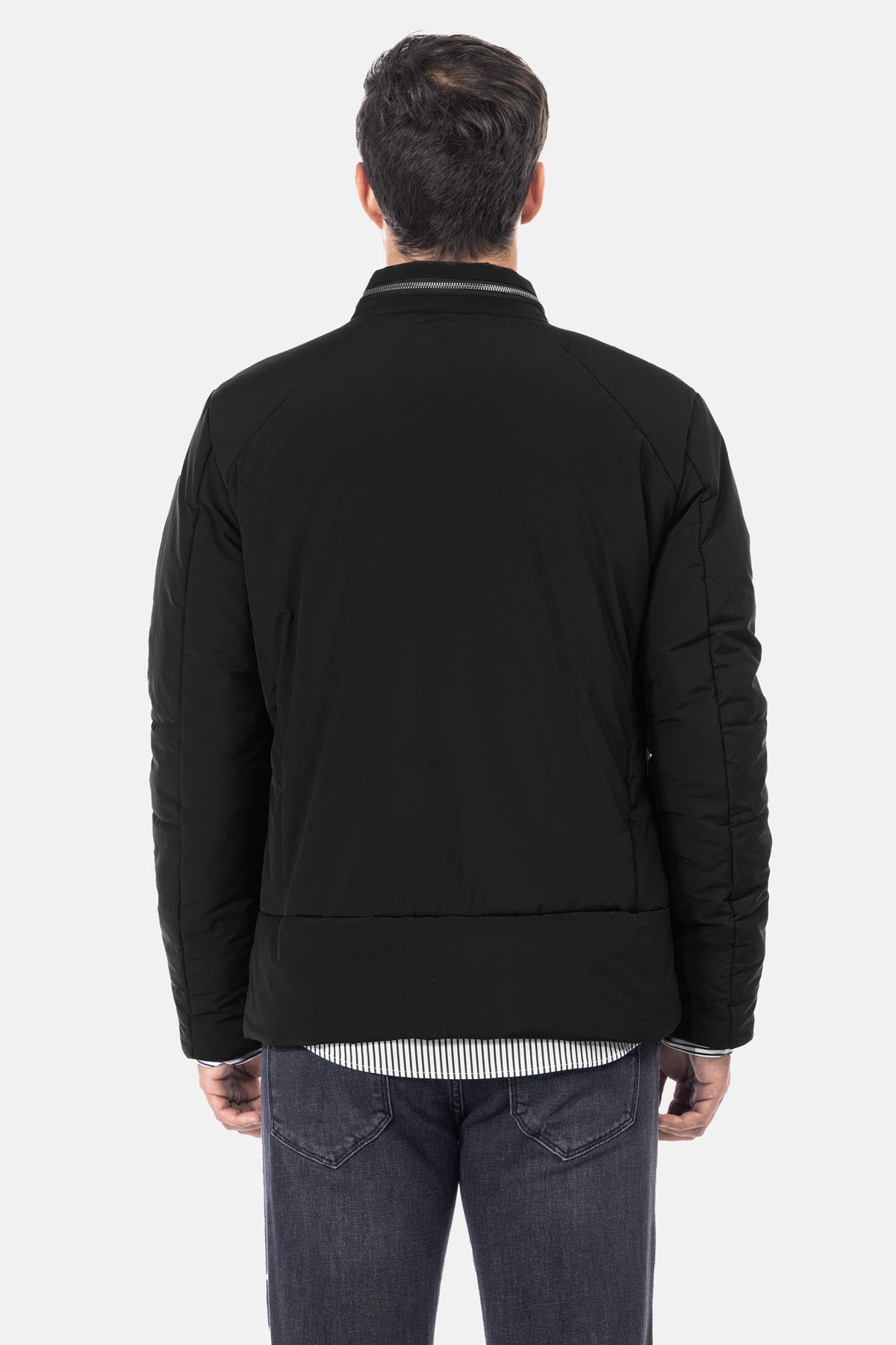 Waterproof Solid Patted Black Sweater Jacket - 4