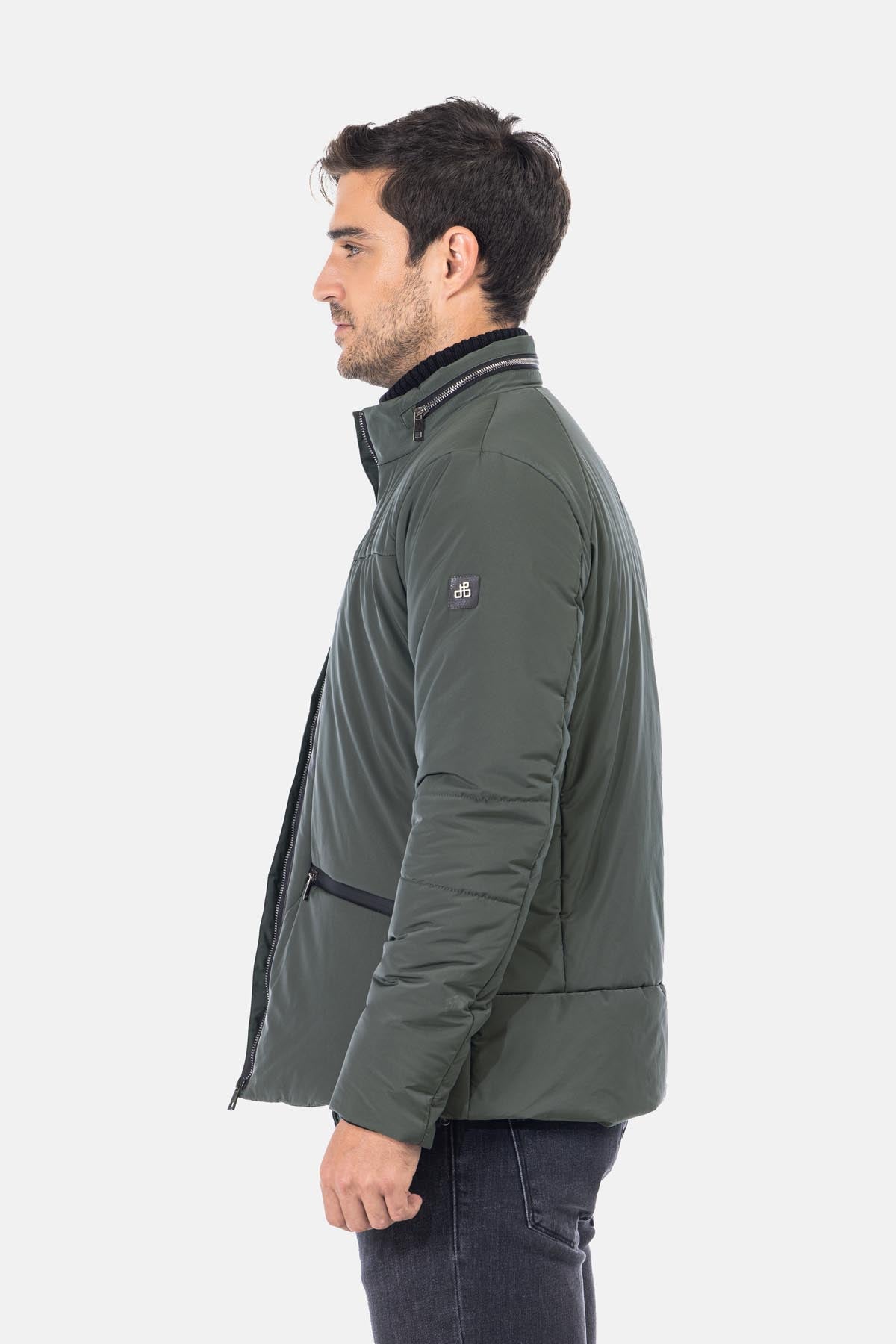 Waterproof Solid Patted Grayish Green Sweater Jacket - 2