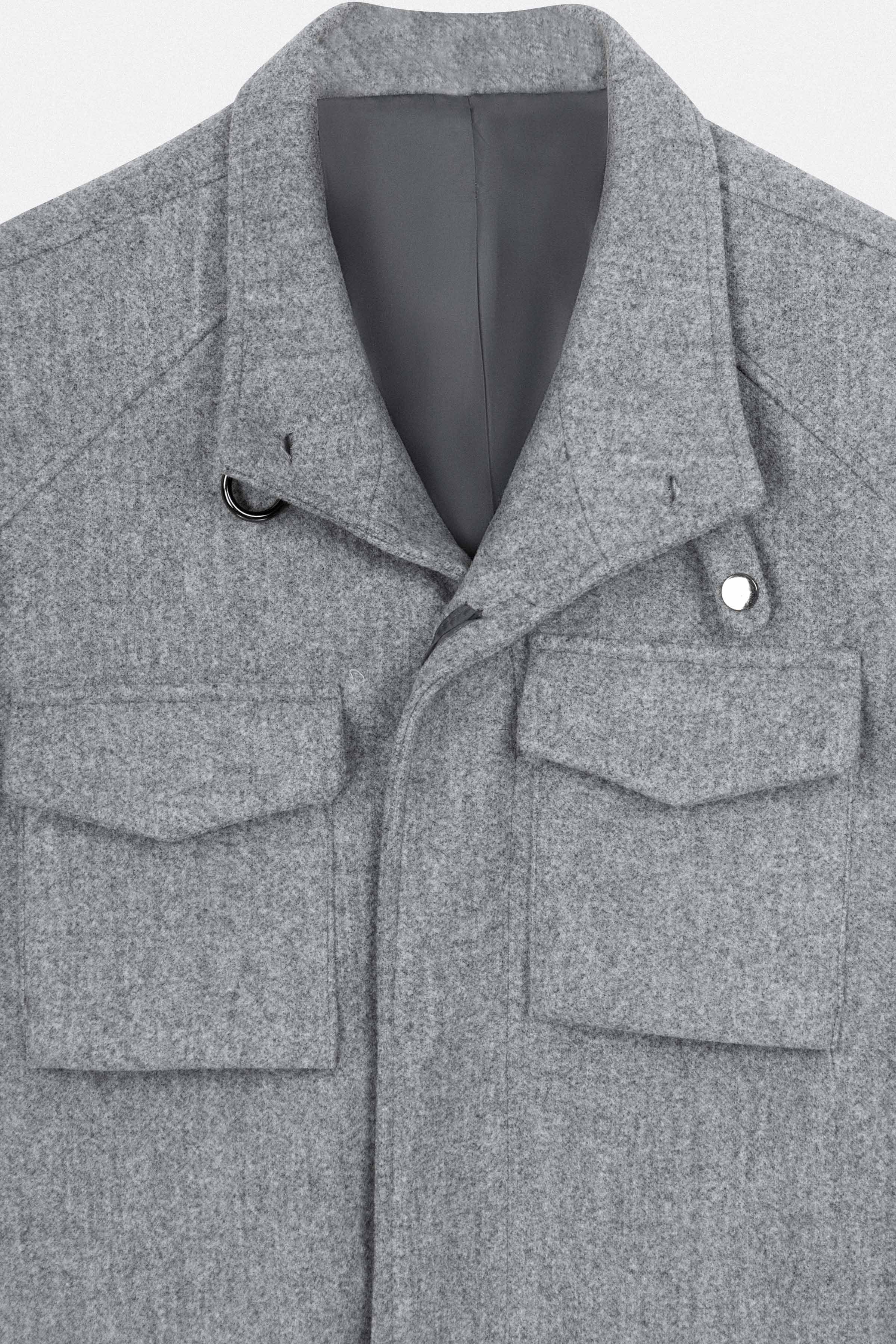 Light Gray Wool Feel Felt Jacket with fur piece
