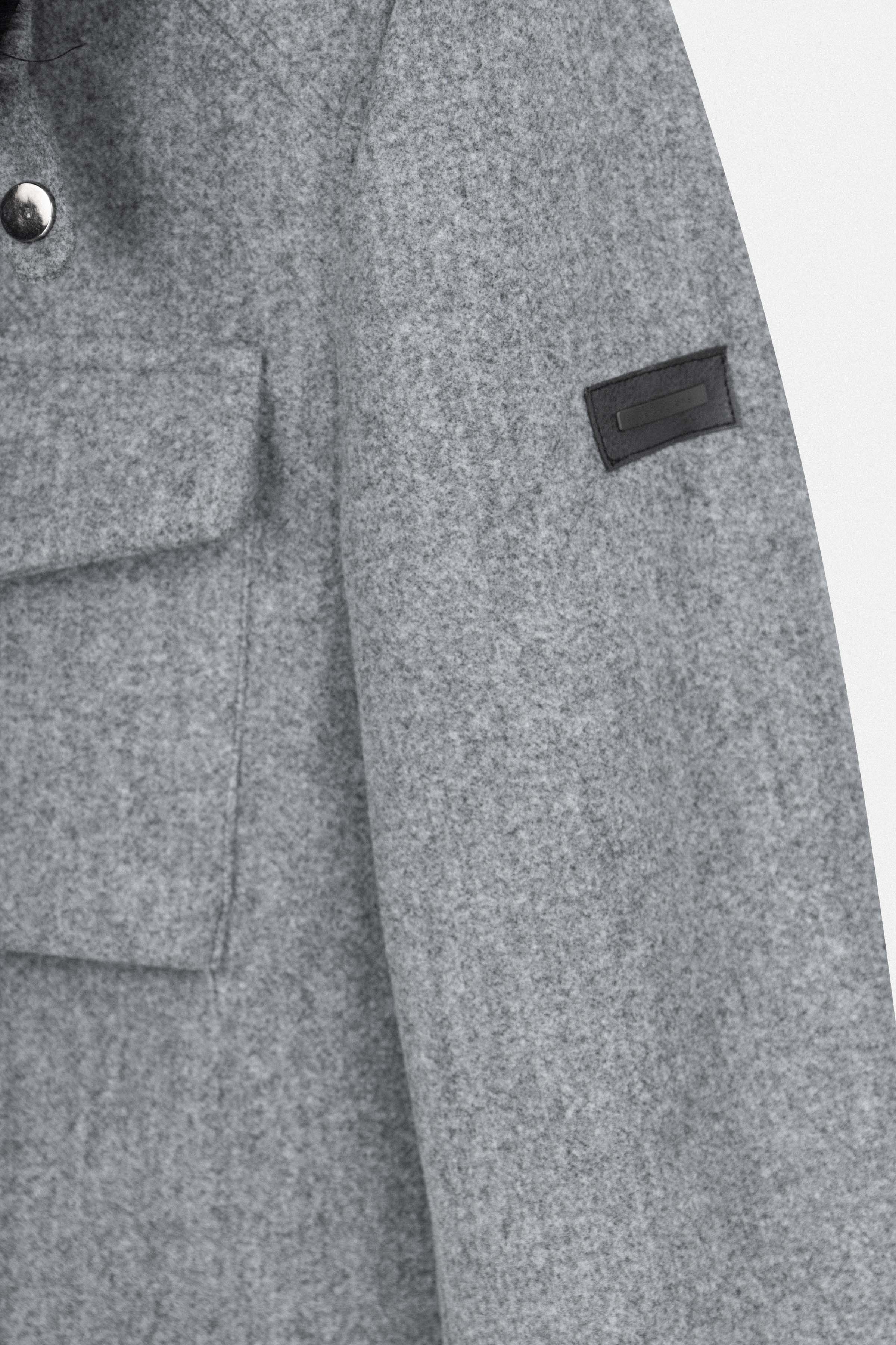 Light Gray Wool Feel Felt Jacket with fur piece