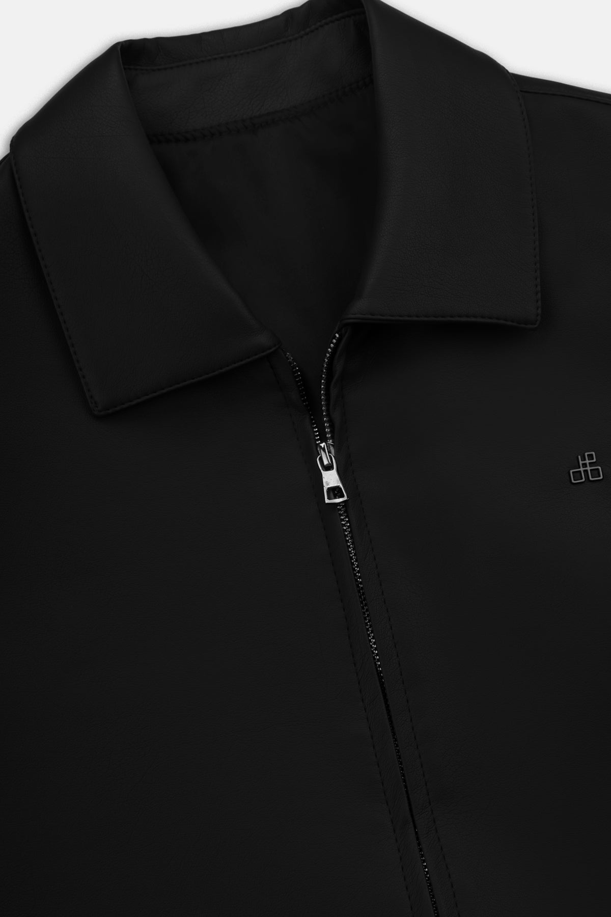 Solid Zip-Up Black leather Jacket - 3