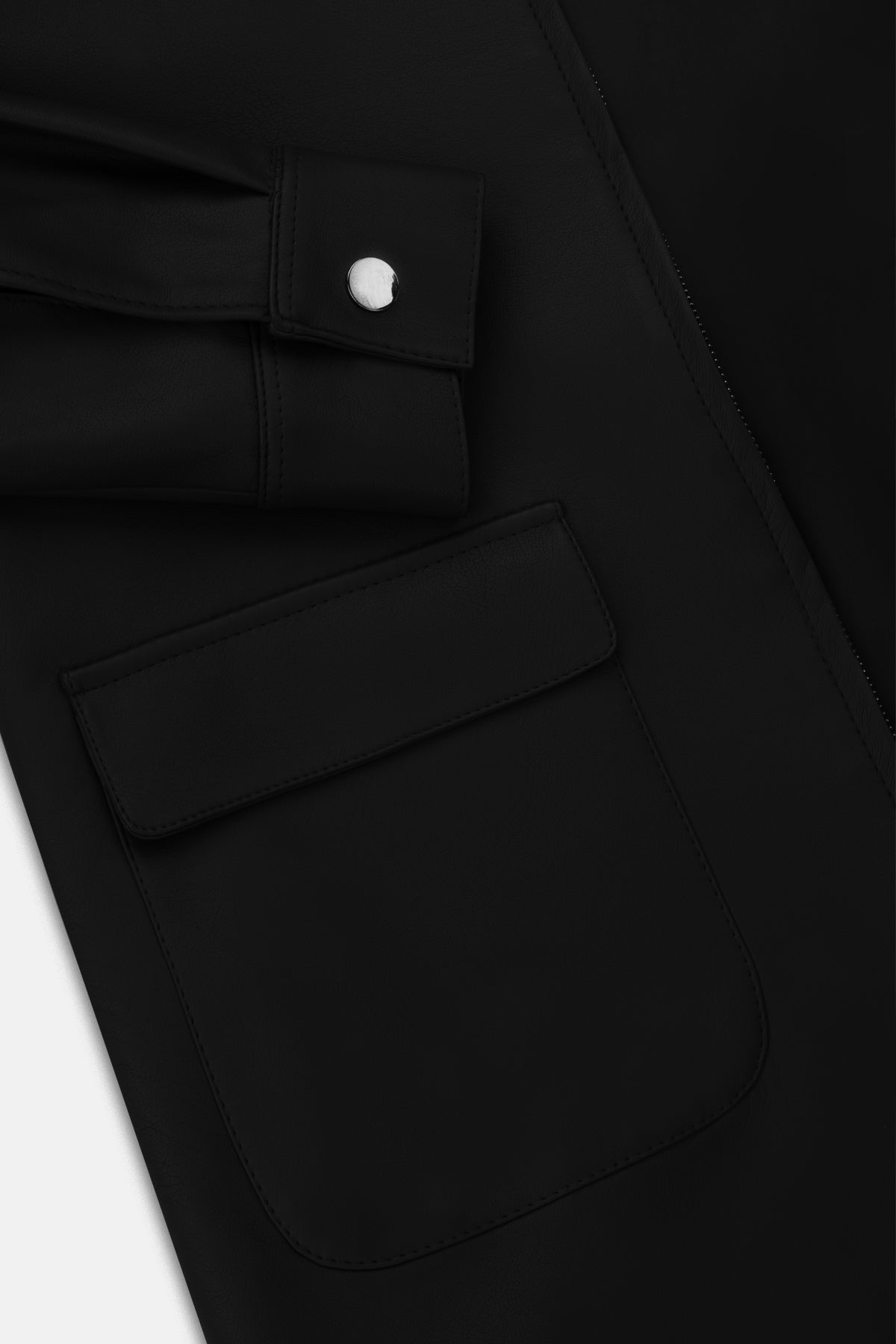Solid Zip-Up Black leather Jacket - 4