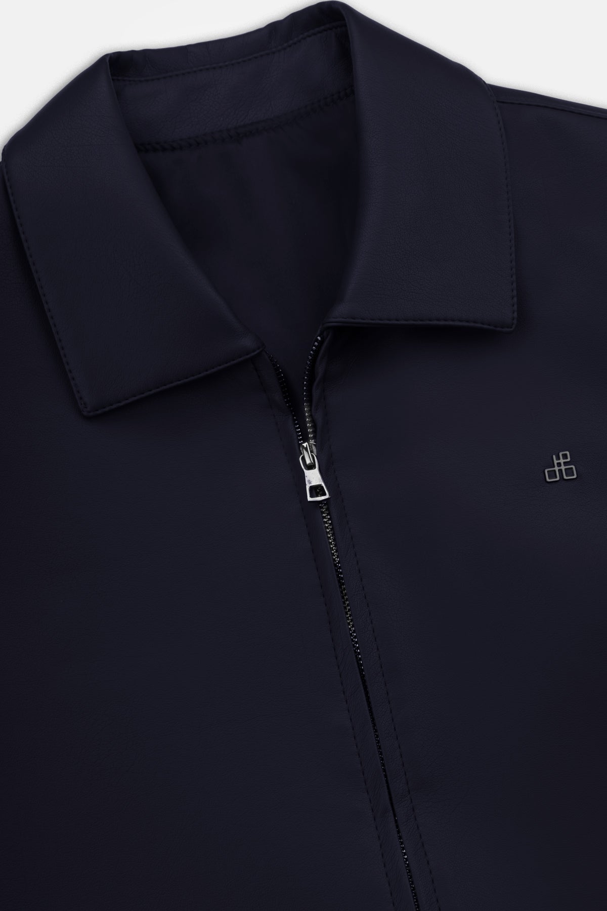 Solid Zip-Up Navy leather Jacket