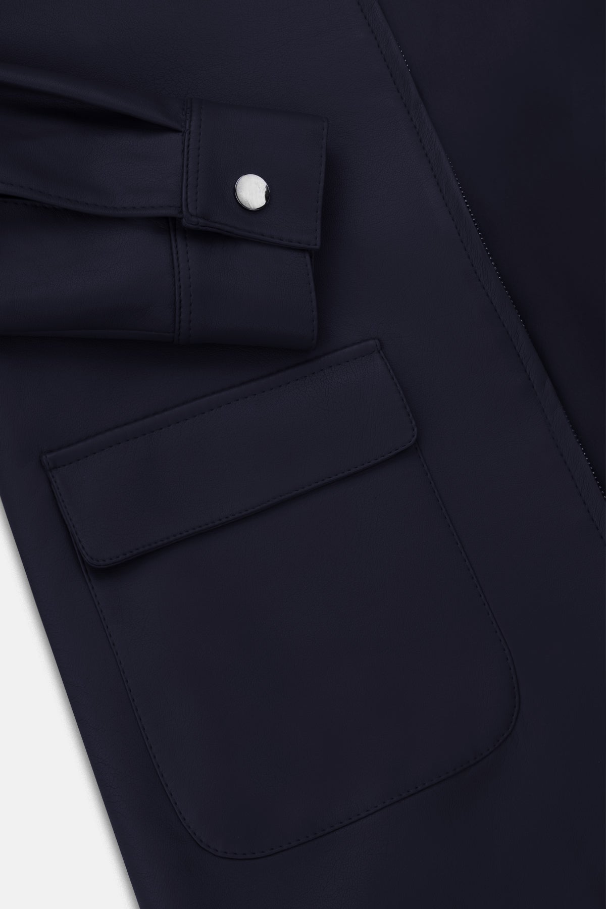 Solid Zip-Up Navy leather Jacket