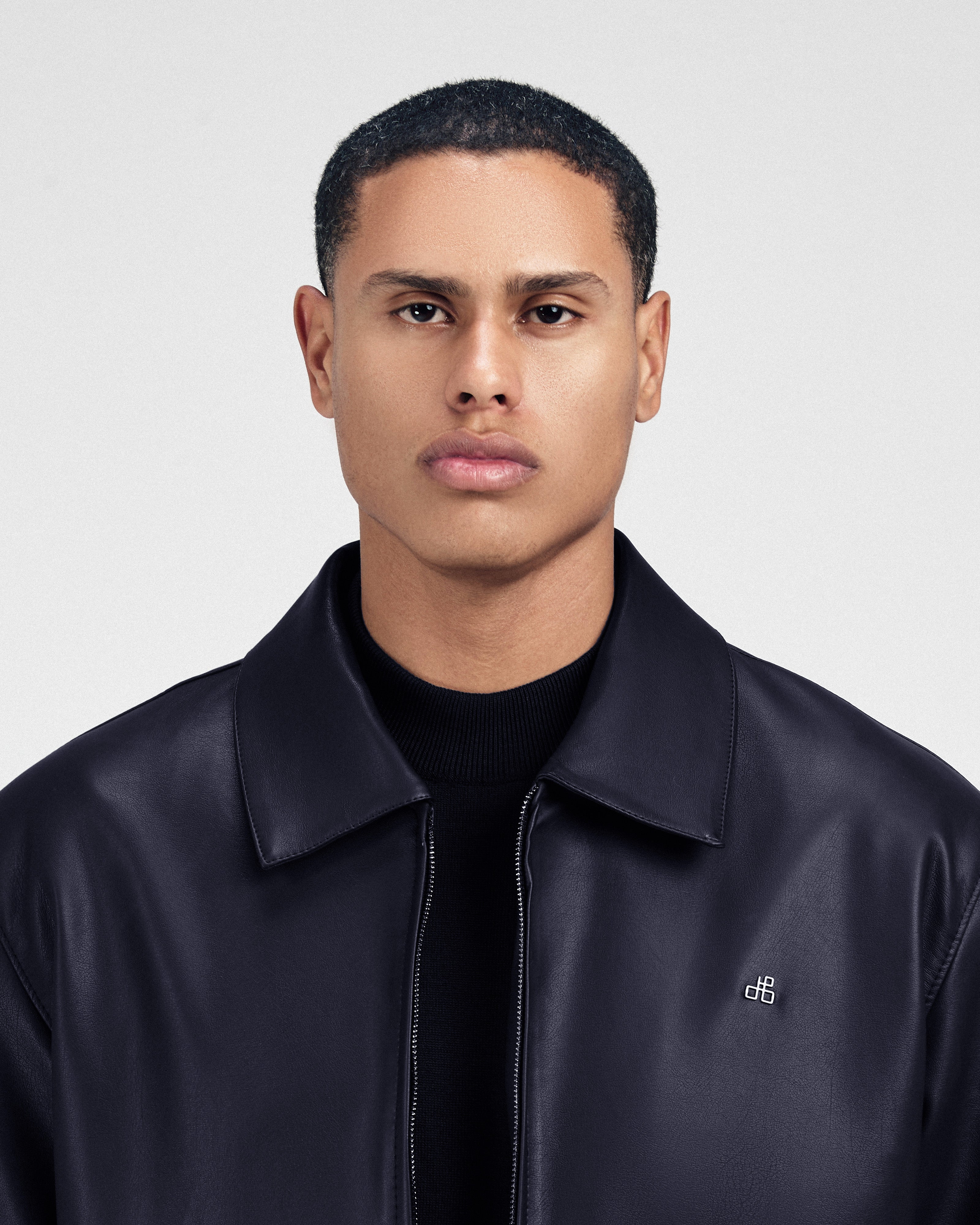 Solid Zip-Up Navy leather Jacket - 3