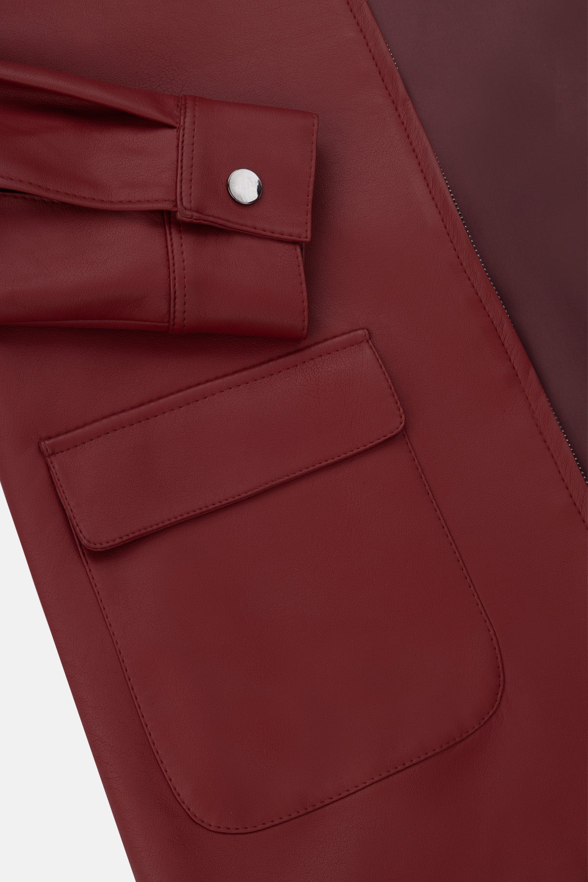 Solid Zip-Up Cordovan Red leather Jacket - 4