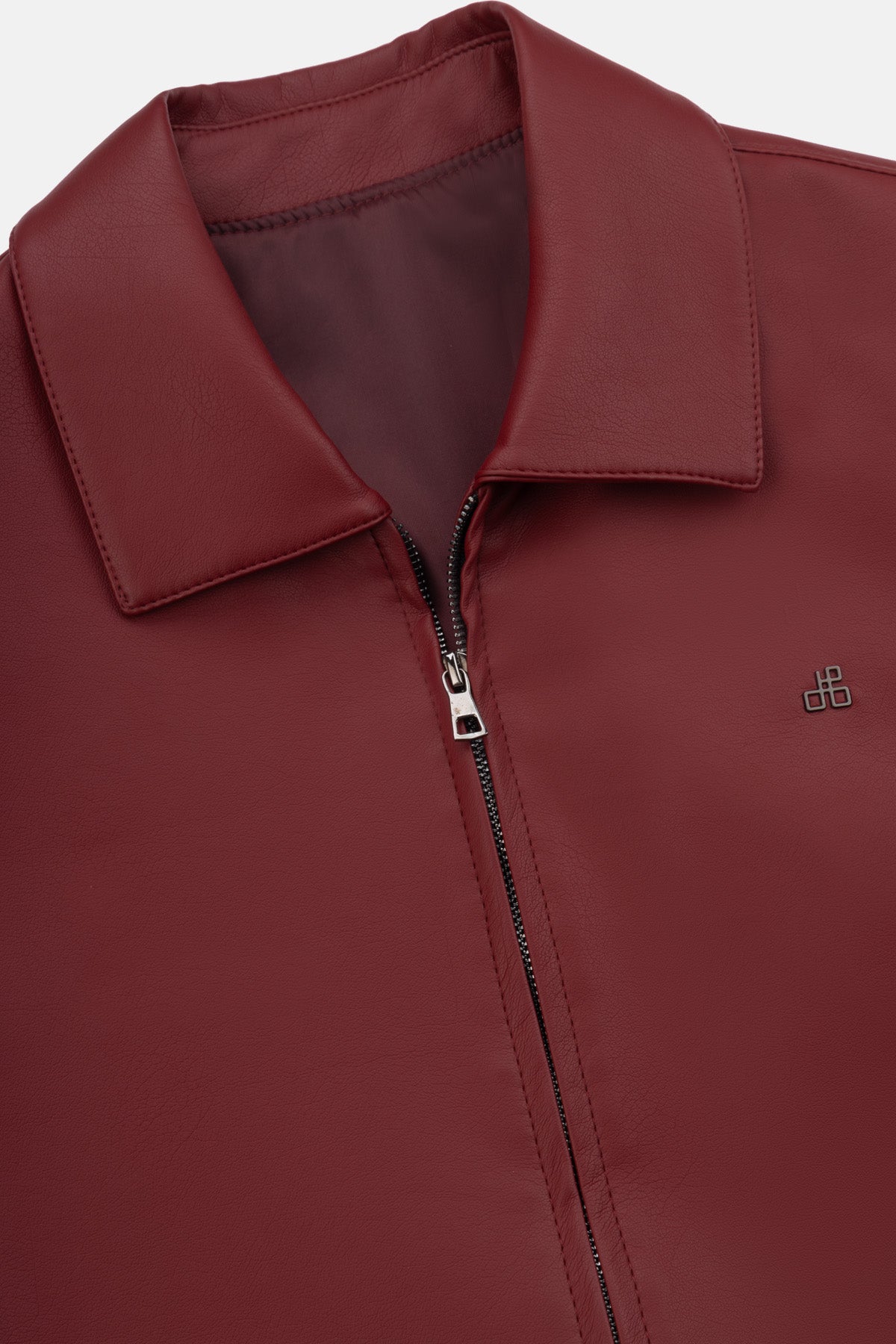 Solid Zip-Up Cordovan Red leather Jacket - 3