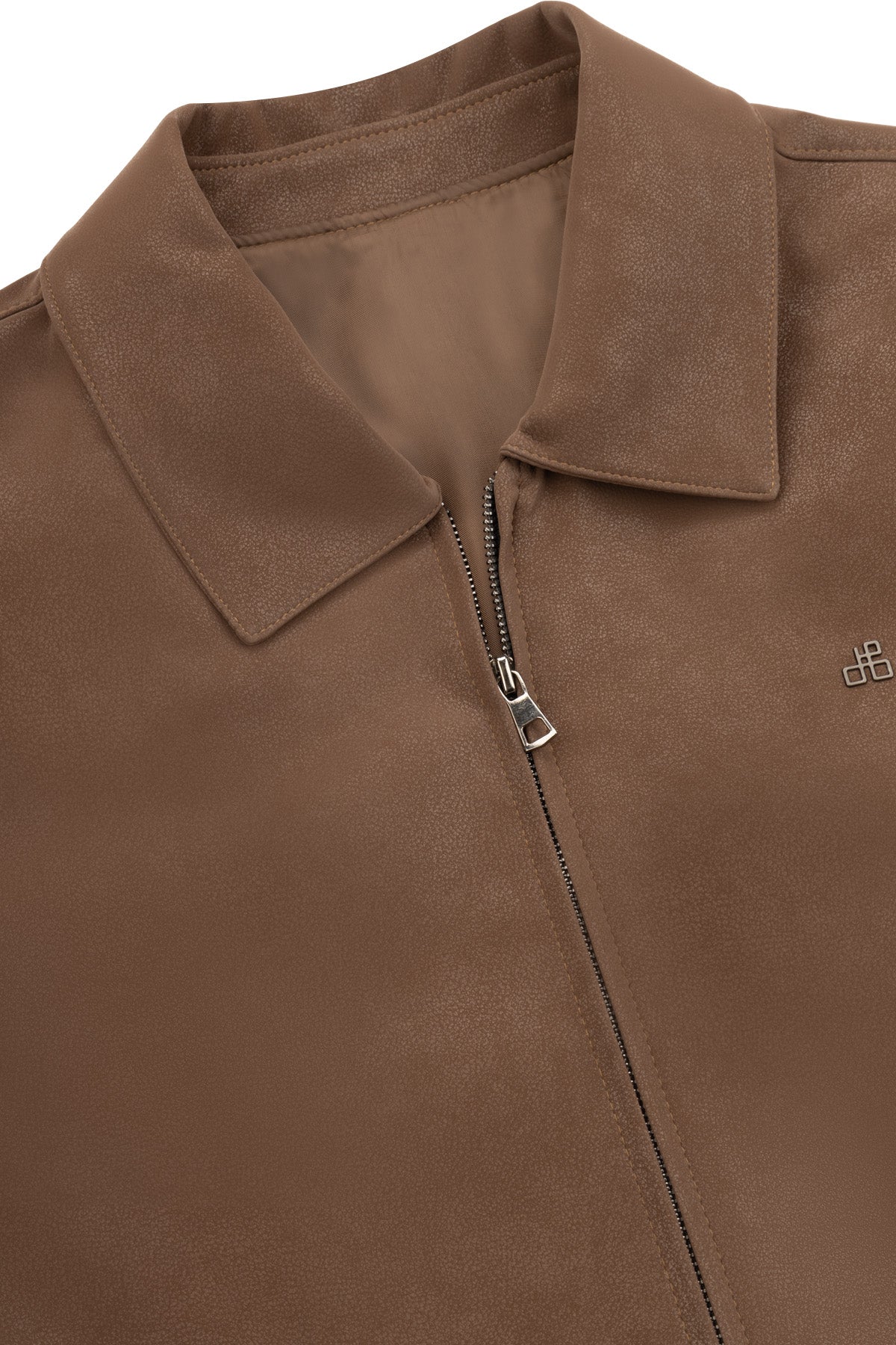 Solid Zip-Up Van Dyke Brown leather Jacket - 3