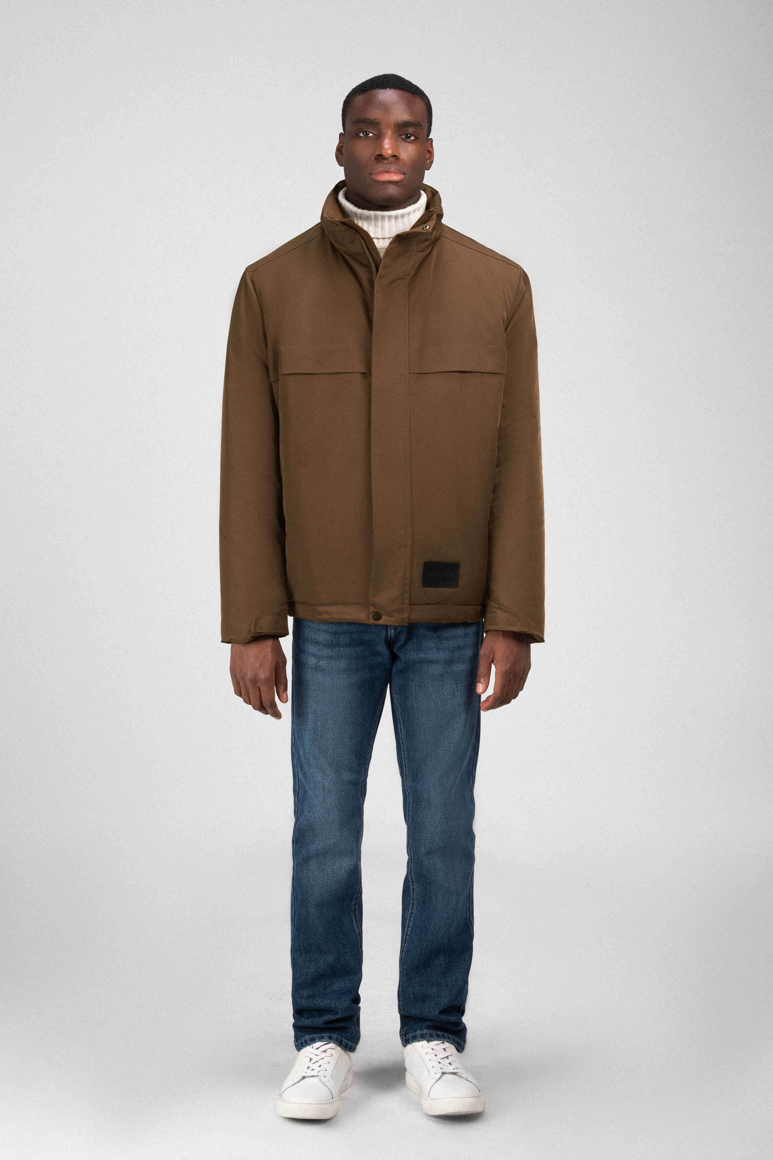 Waterproof Coffee Gabardine Jacket With Hoodie - 5
