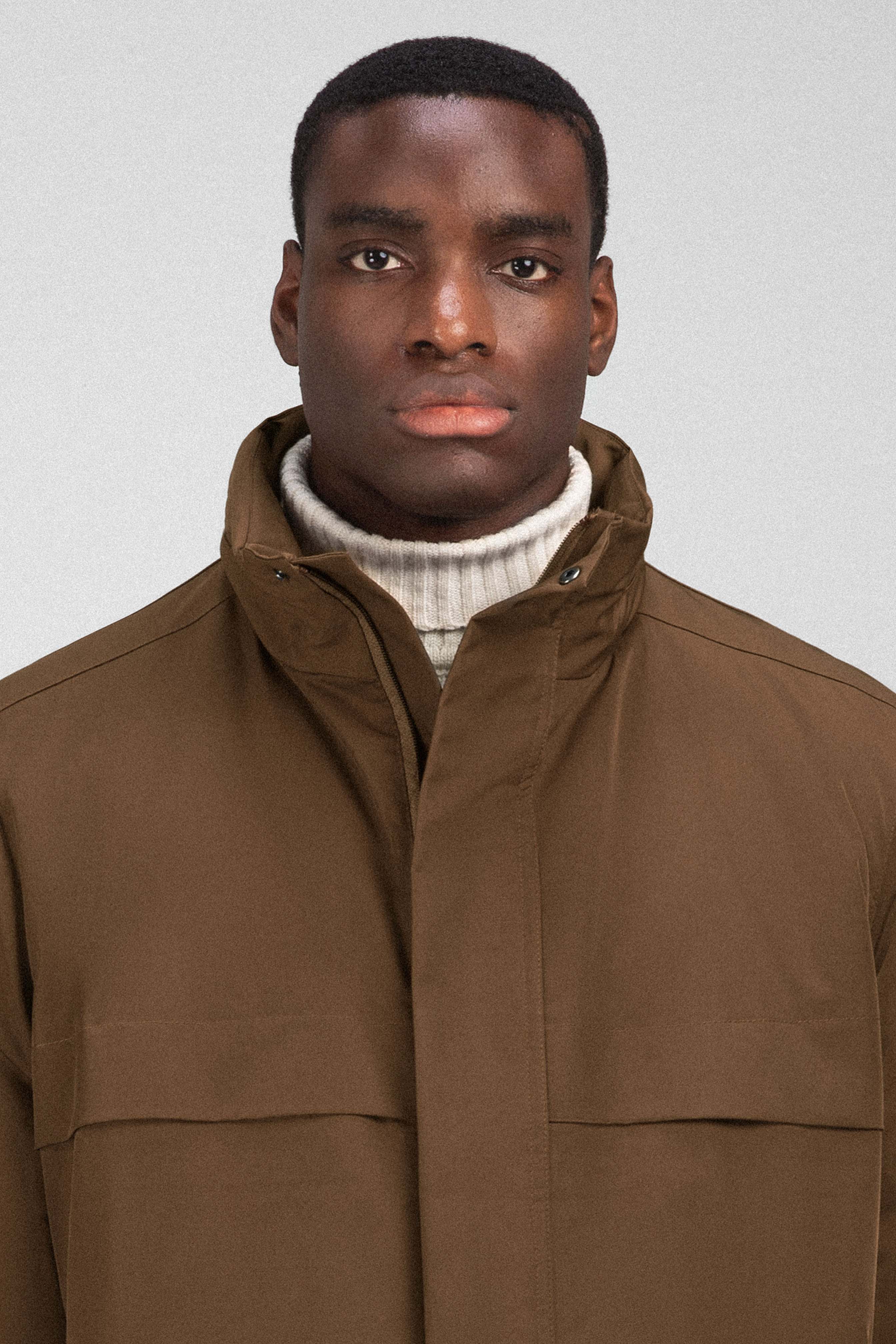 Waterproof Coffee Gabardine Jacket With Hoodie - 3
