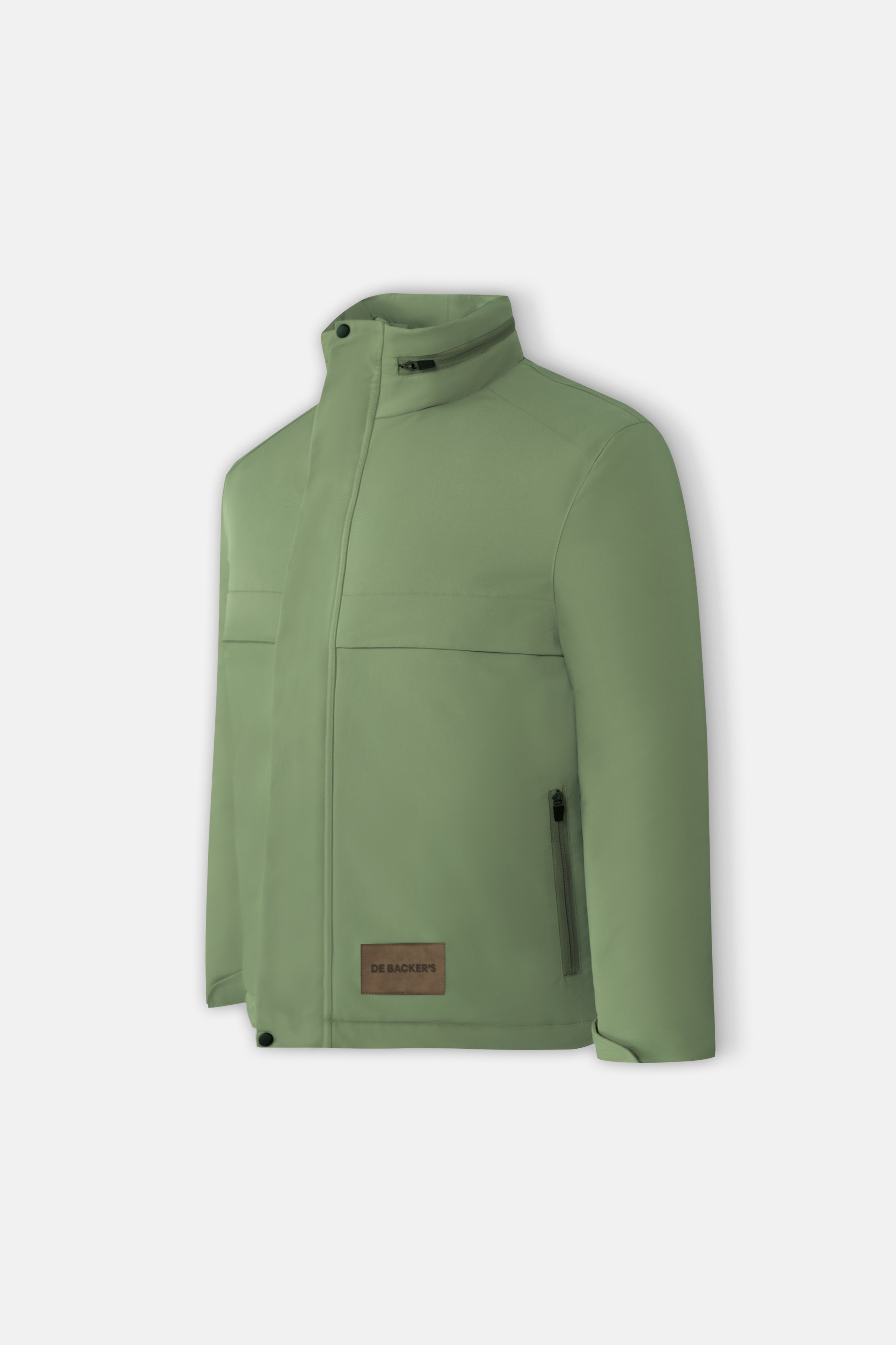 Waterproof Reseda Green Gabardine Jacket With Hoodie