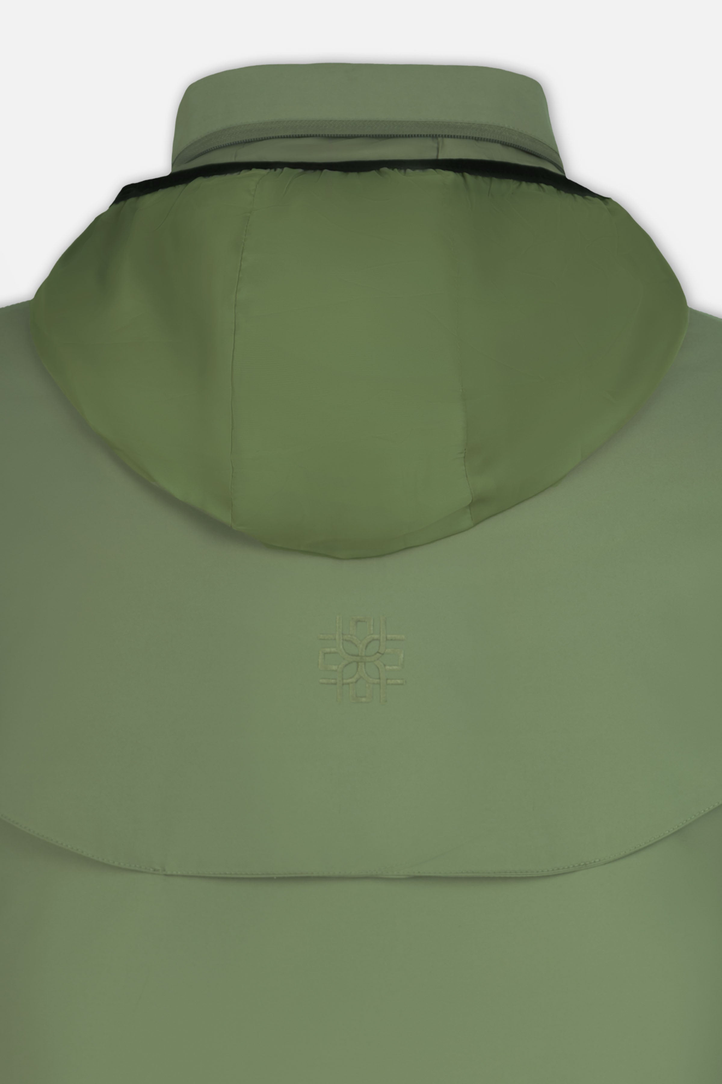 Waterproof Reseda Green Gabardine Jacket With Hoodie