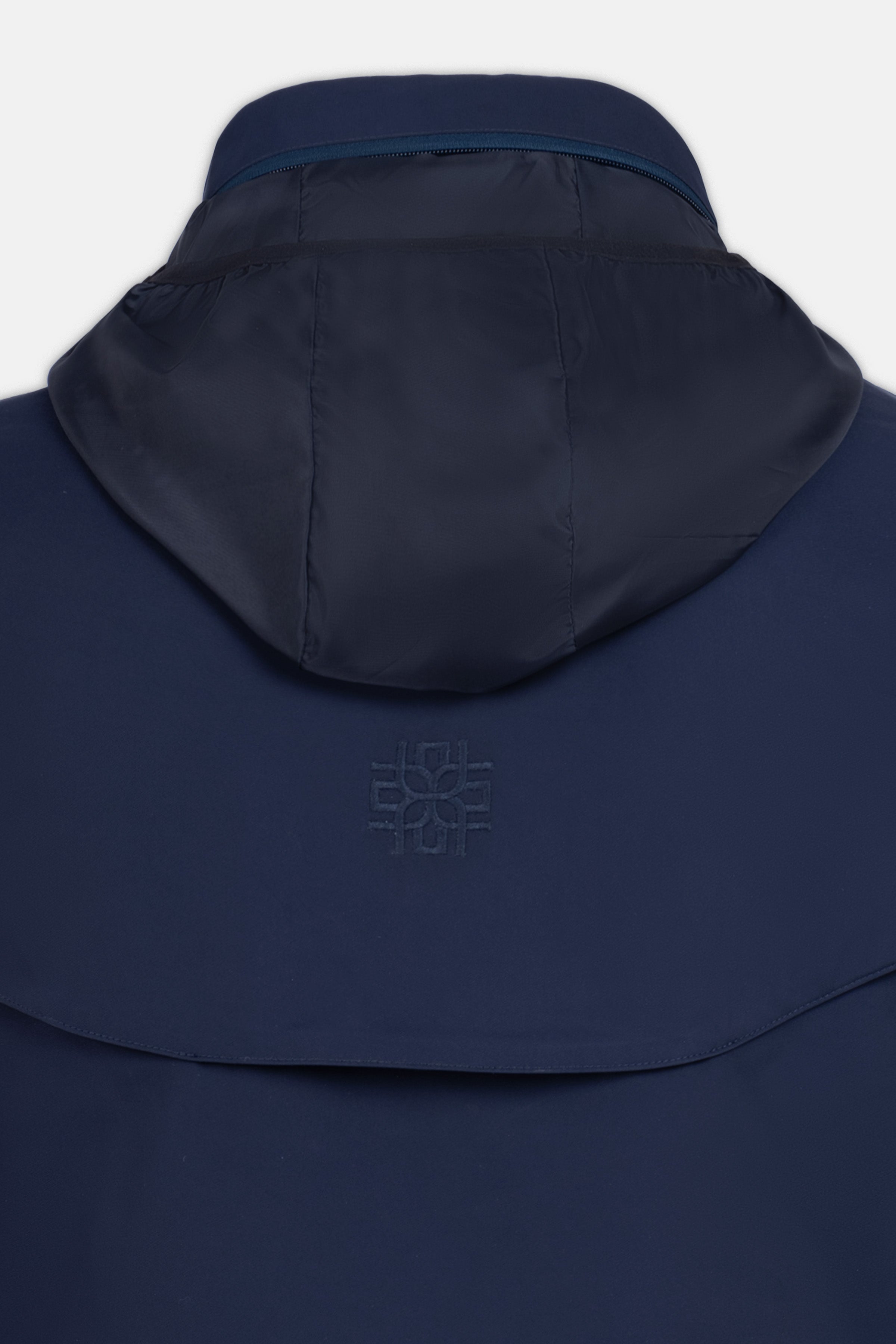 Waterproof Navy Gabardine Jacket With Hoodie - 4