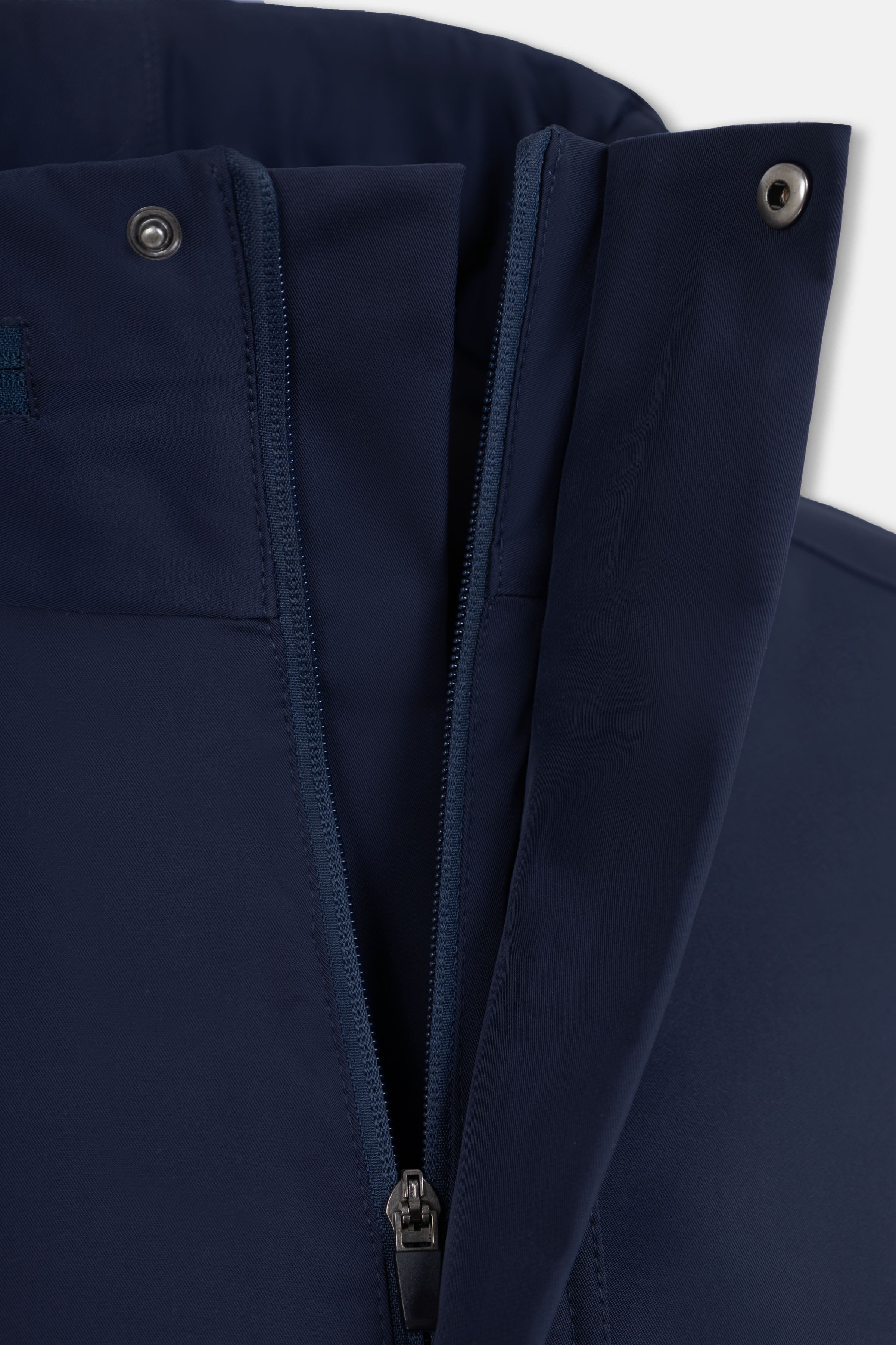 Waterproof Navy Gabardine Jacket With Hoodie - 3