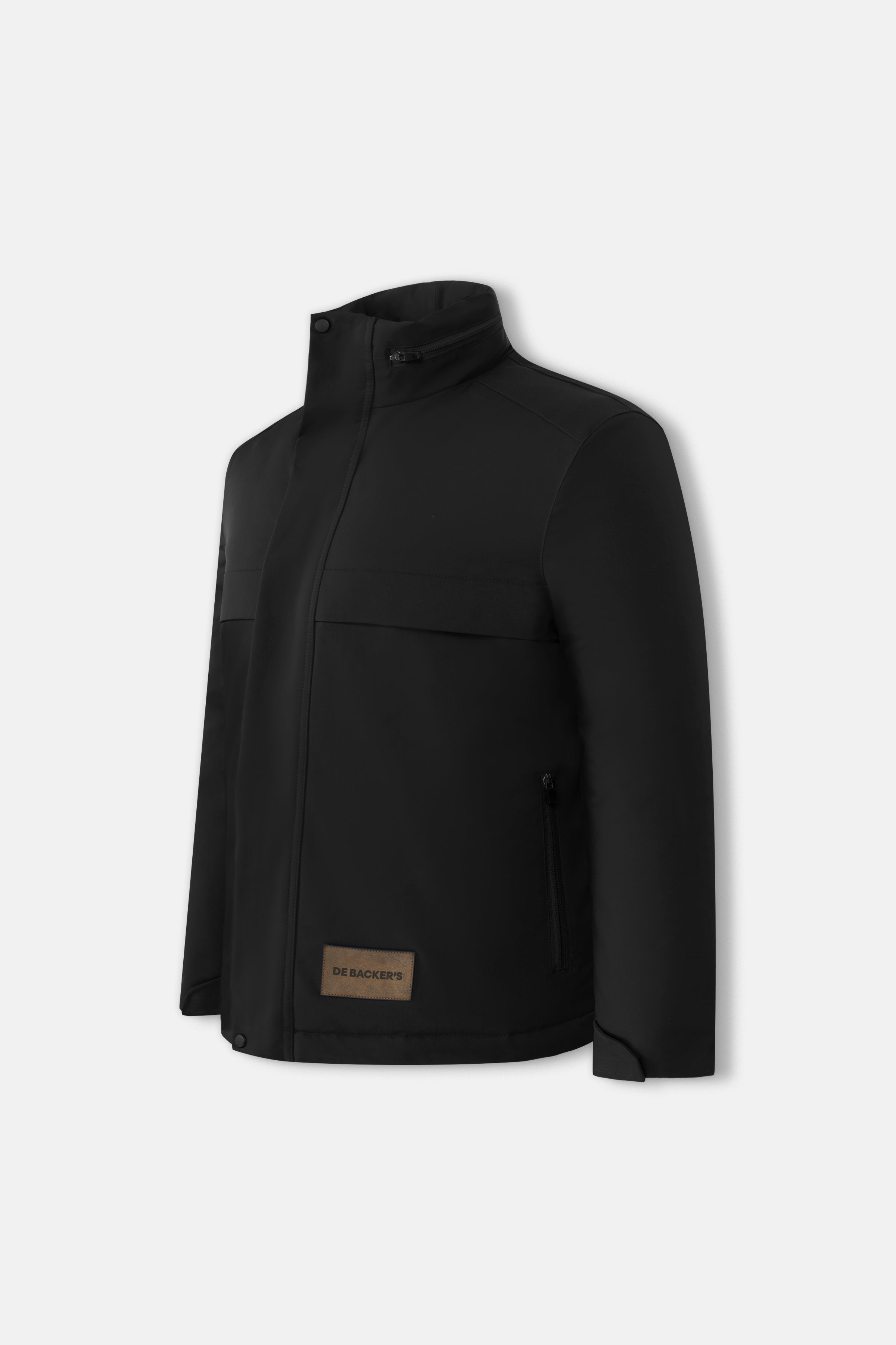 Waterproof Black Gabardine Jacket With Hoodie