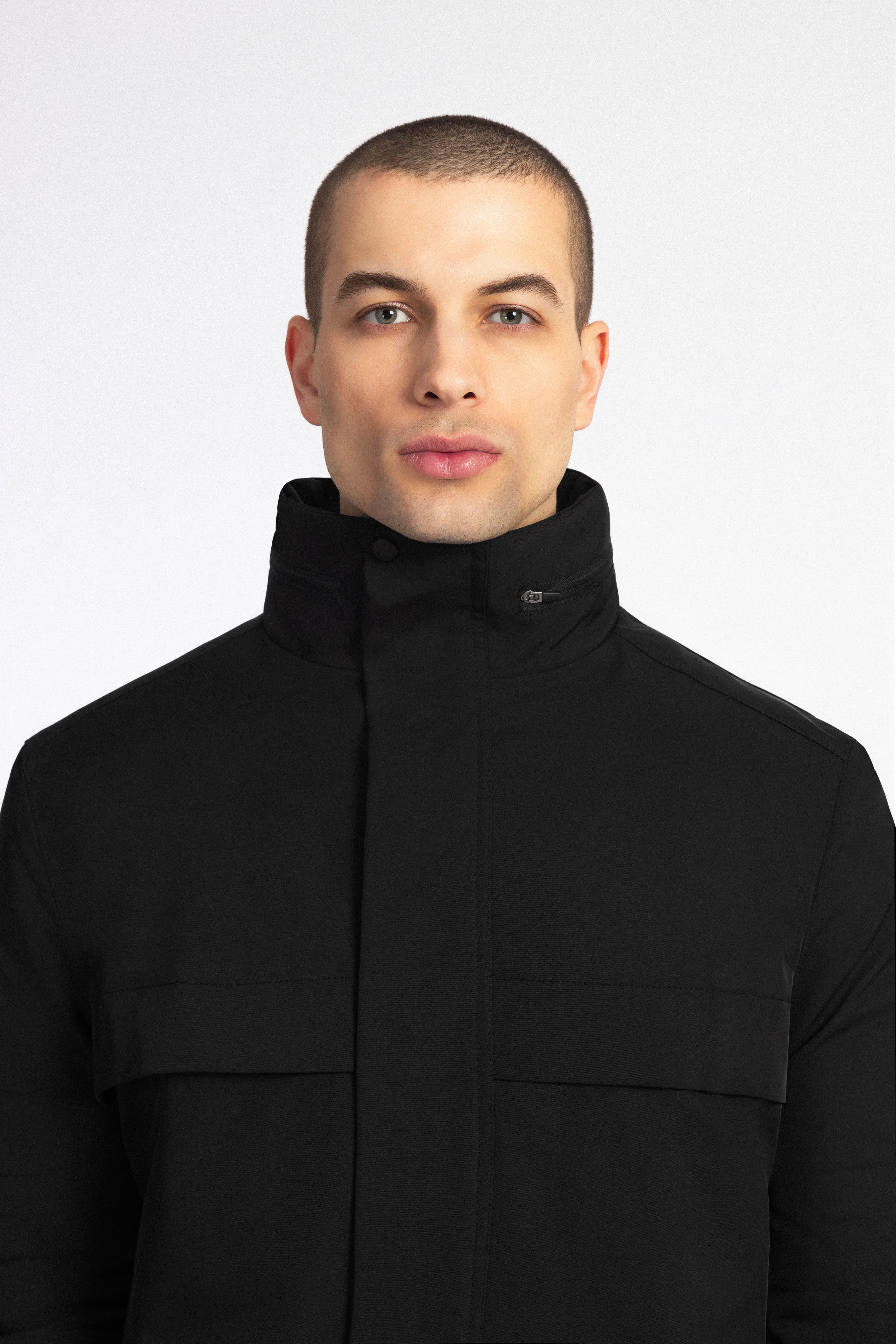 Waterproof Black Gabardine Jacket With Hoodie - 3