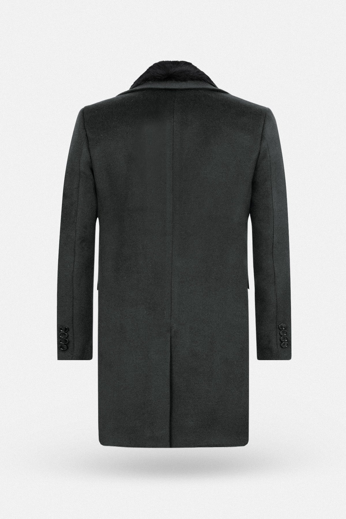 Dark Gray Felt Coat with removable Fur piece - 3