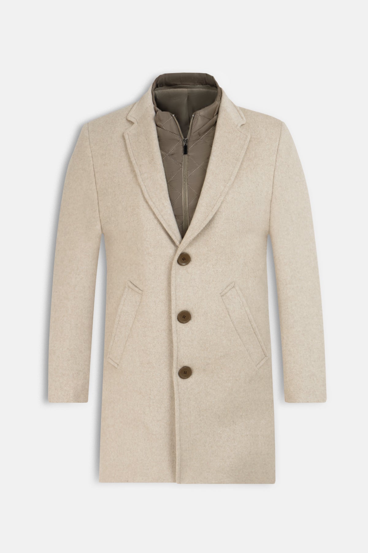 Light Beige Felt Coat with removable padded piece - 1