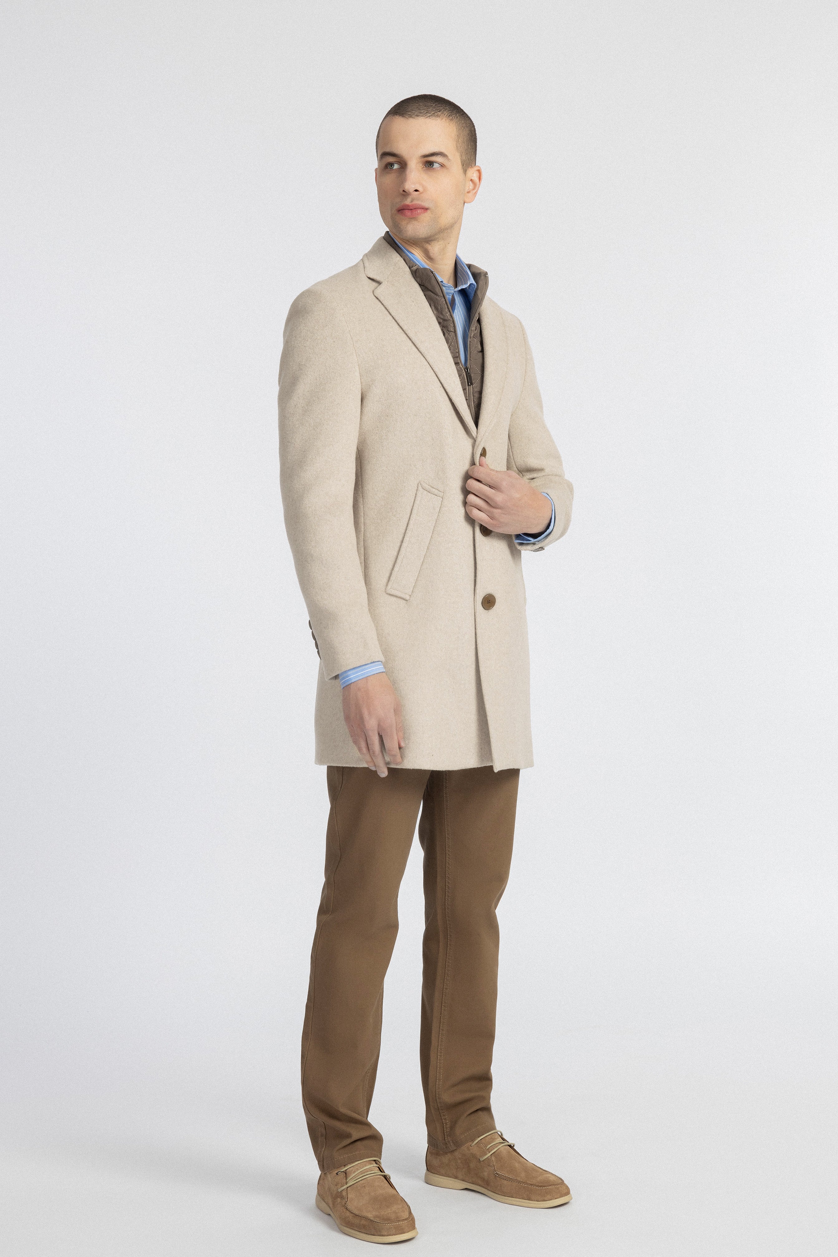 Light Beige Felt Coat with removable padded piece - 4
