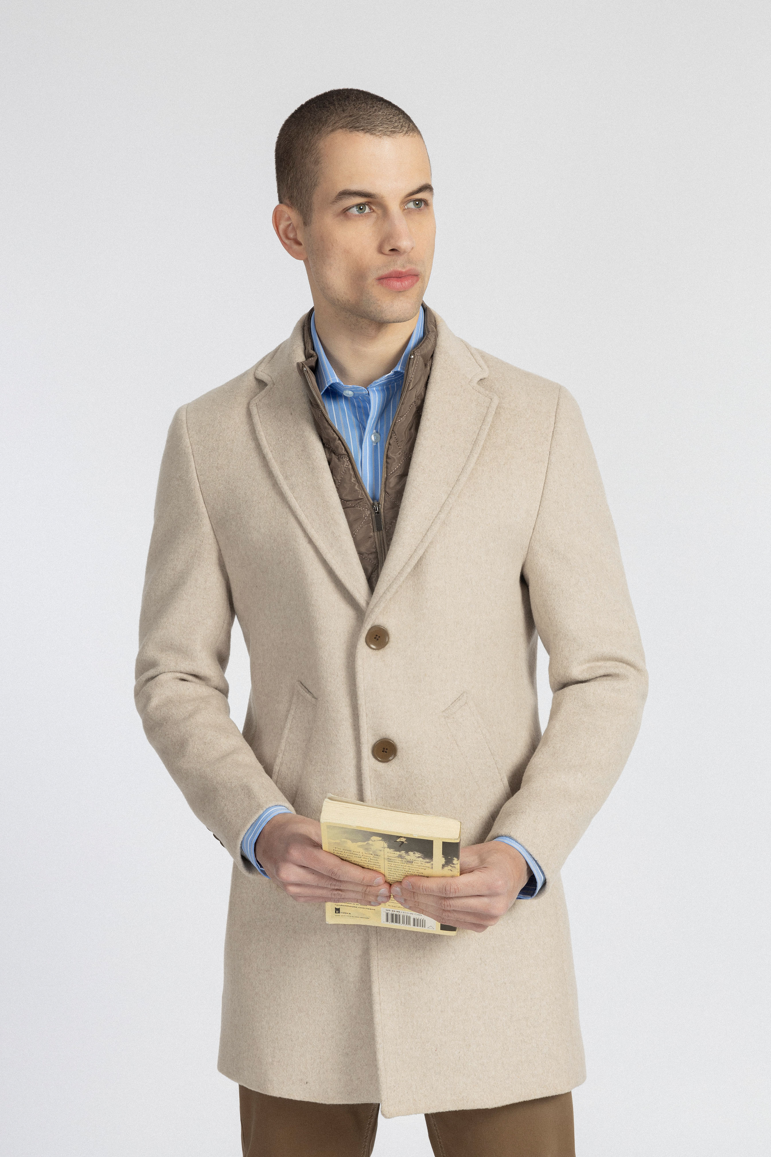 Light Beige Felt Coat with removable padded piece - 2