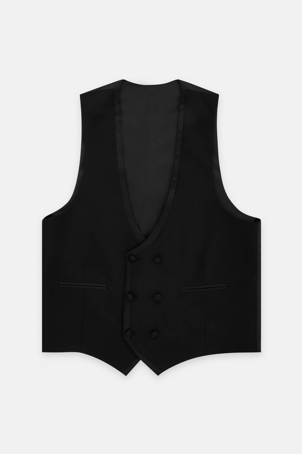 Black Twill Single-Breasted Vest - 1