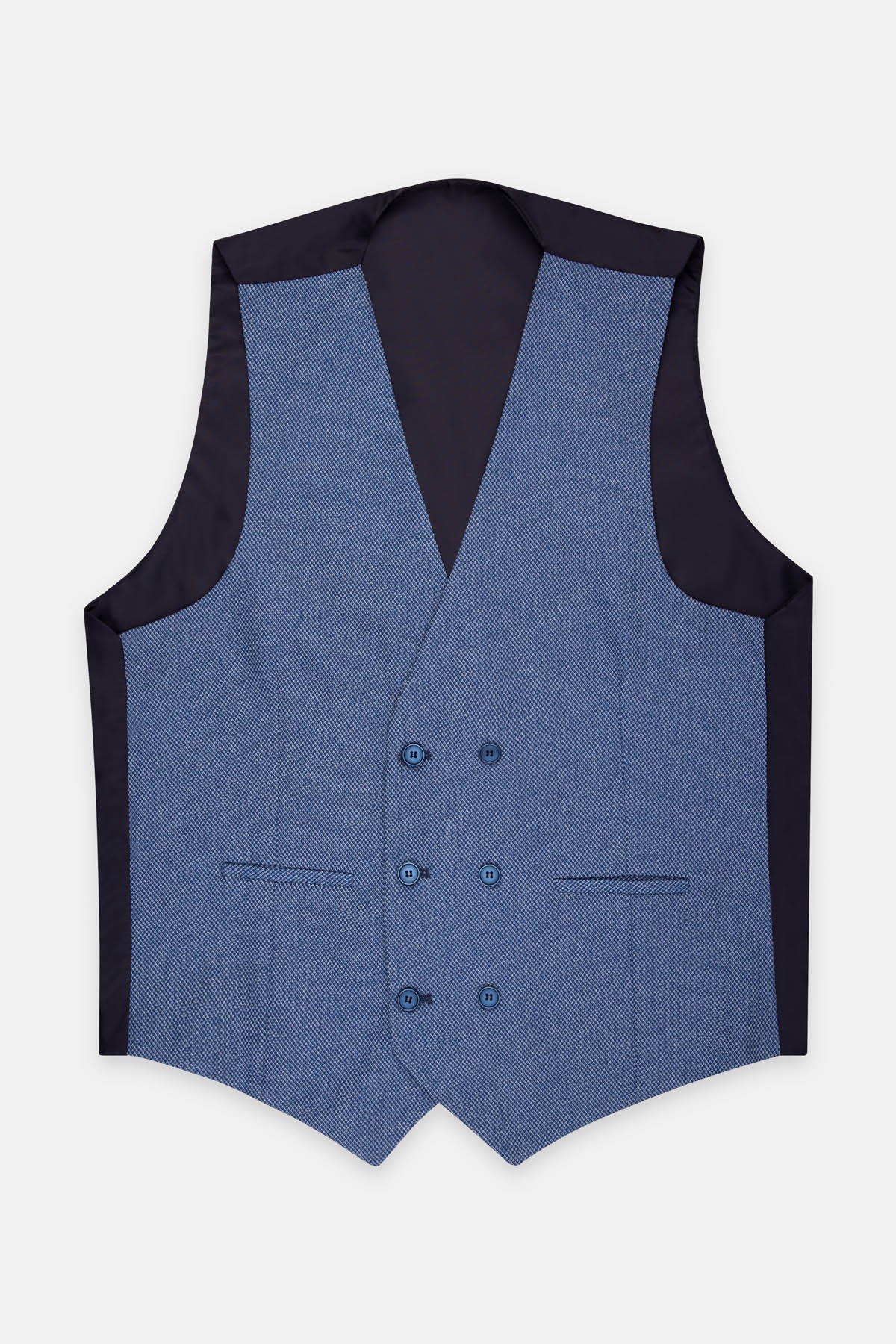 Jacquard Teal-Blue Twill Double-Breasted Vest - 1